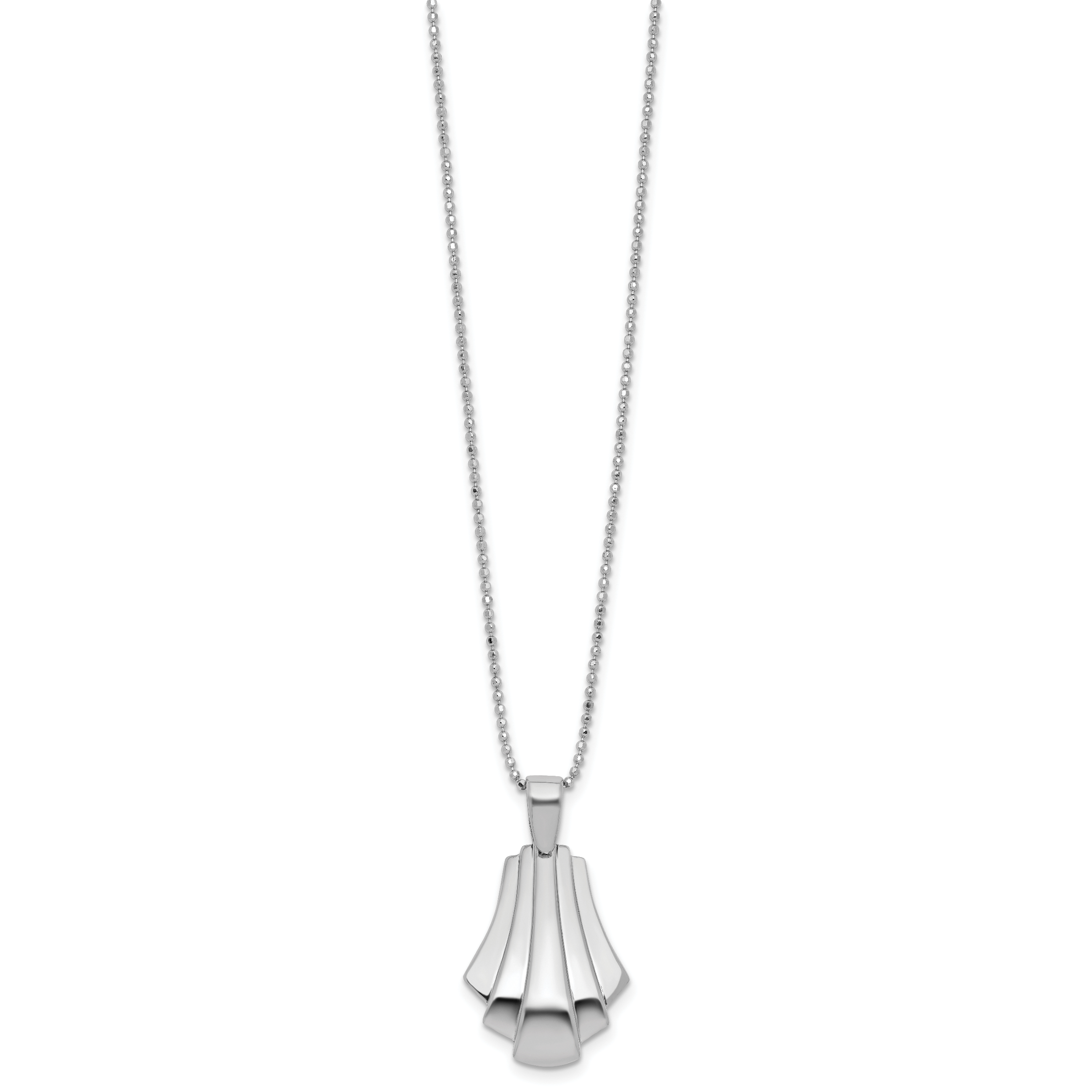 Sterling Silver Rh-Plat Polished Fancy Pendant on Beaded Necklace