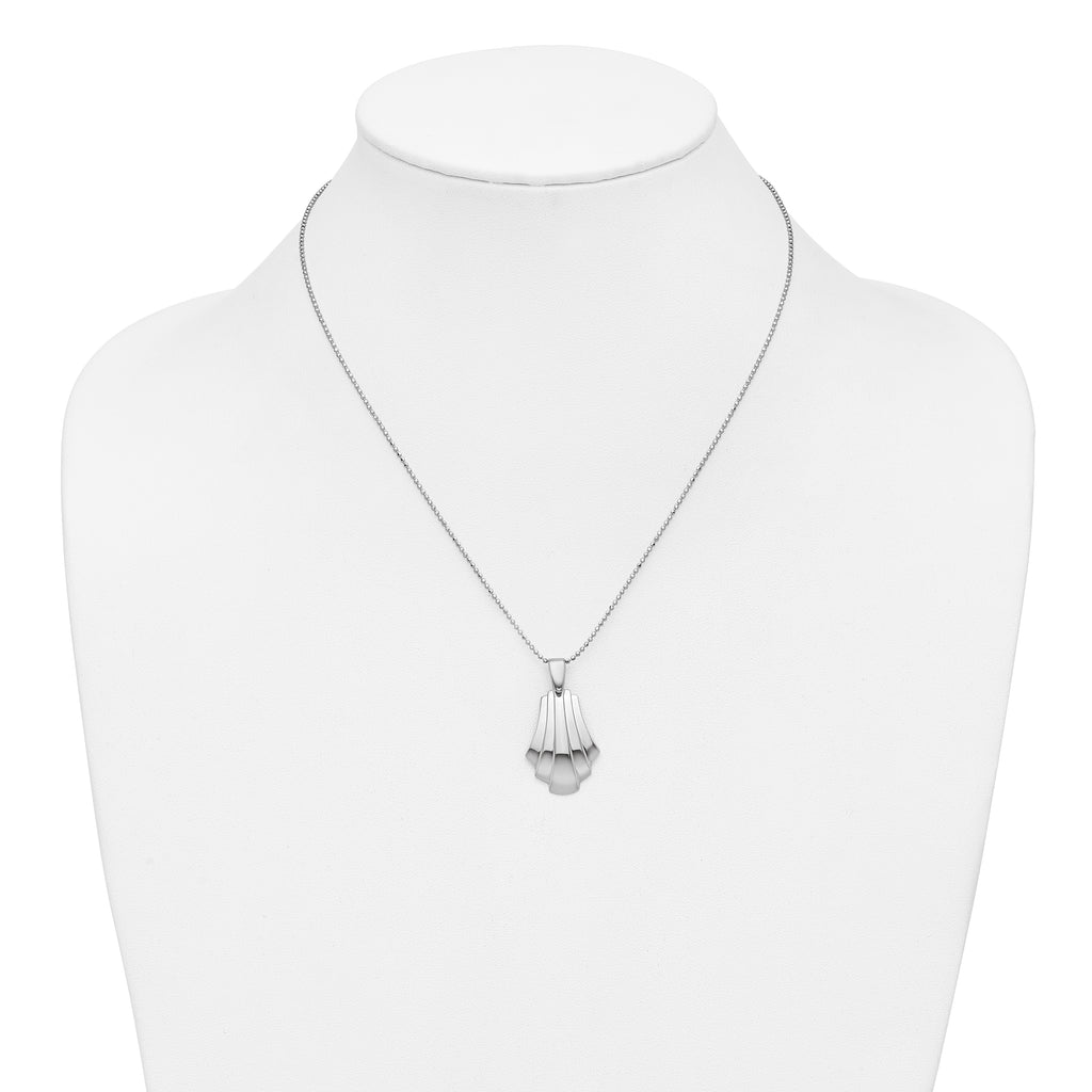 Sterling Silver Rh-Plat Polished Fancy Pendant on Beaded Necklace