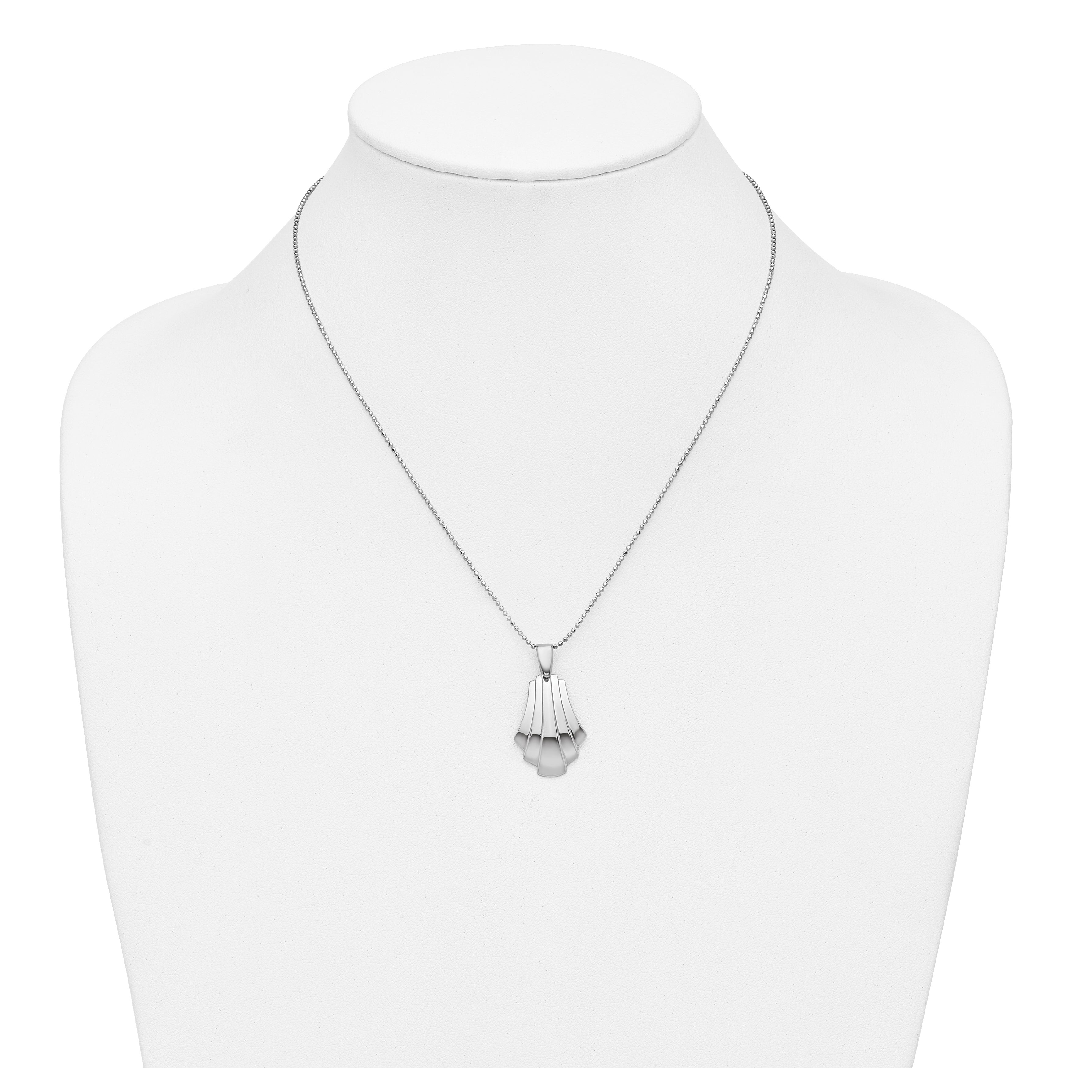 Sterling Silver Rh-Plat Polished Fancy Pendant on Beaded Necklace