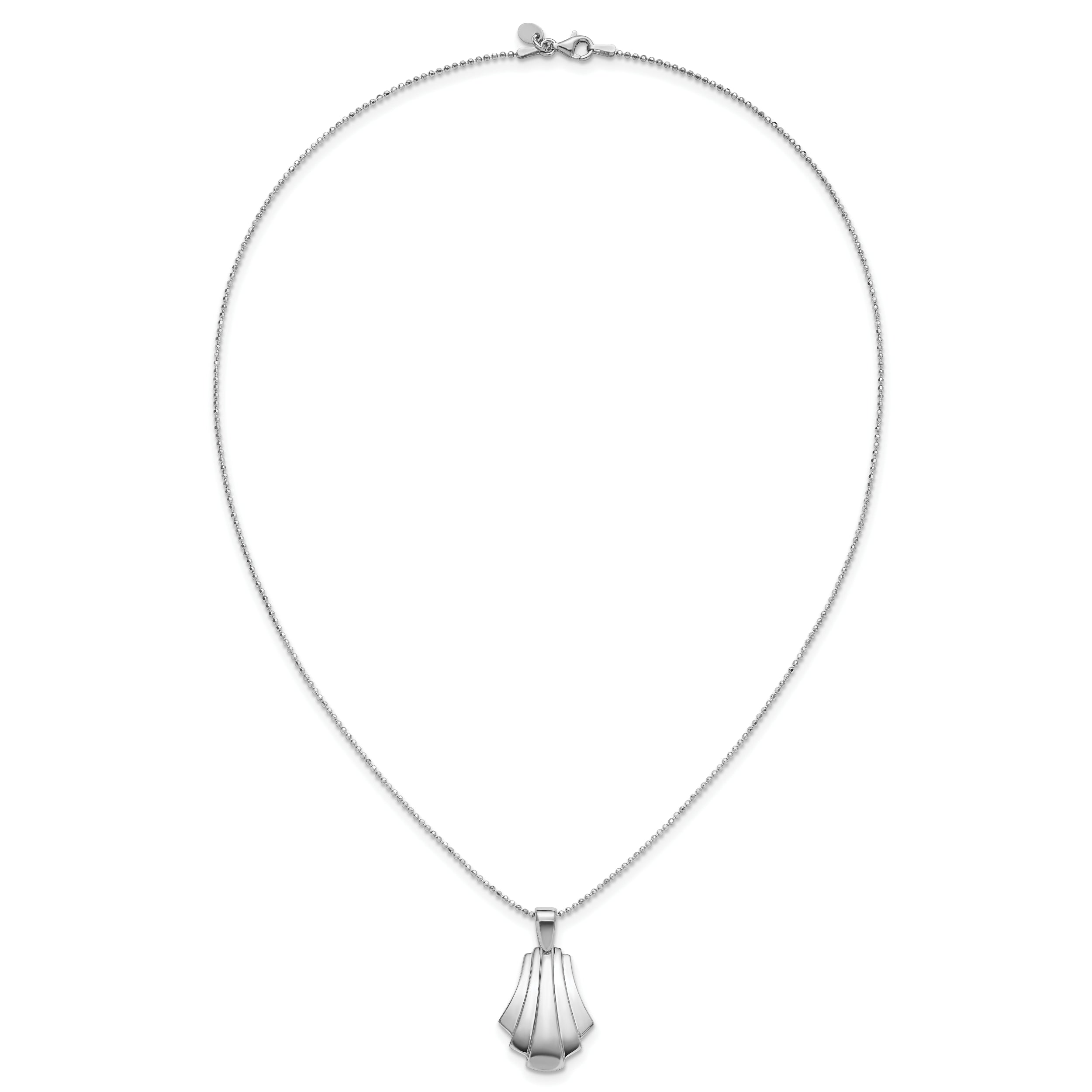 Sterling Silver Rh-Plat Polished Fancy Pendant on Beaded Necklace