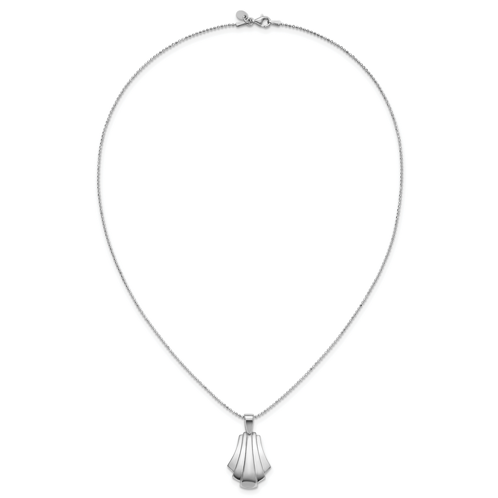 Sterling Silver Rh-Plat Polished Fancy Pendant on Beaded Necklace