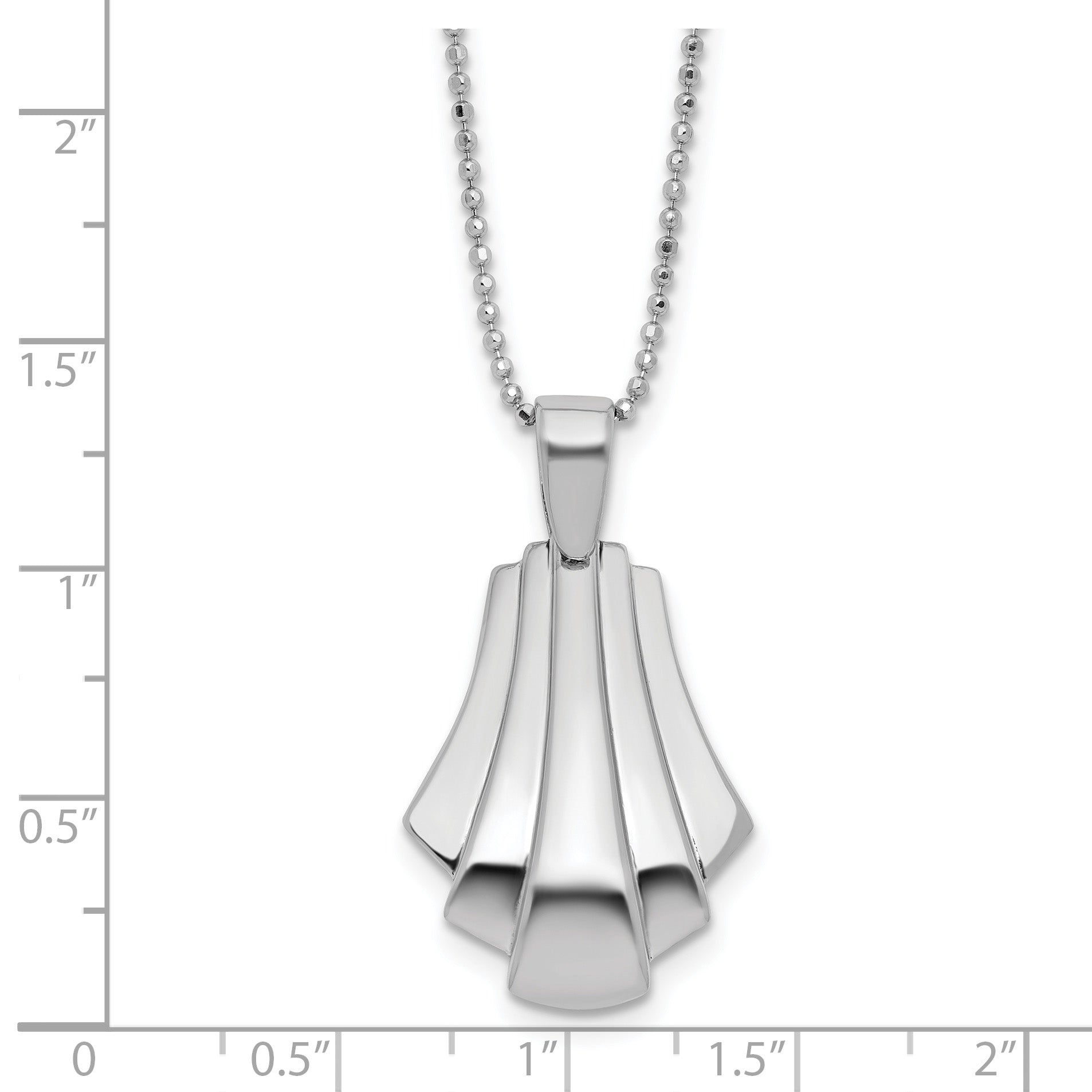 Sterling Silver Rh-Plat Polished Fancy Pendant on Beaded Necklace