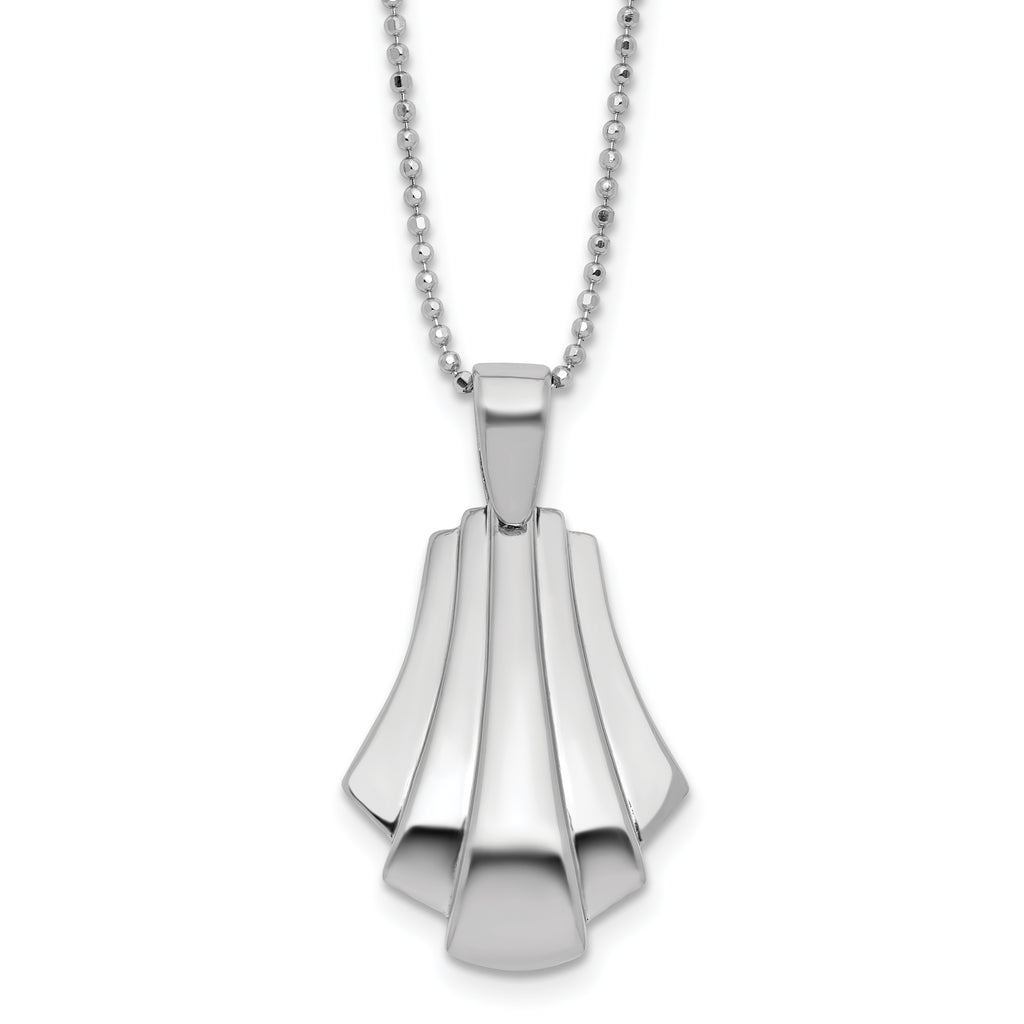 Sterling Silver Rh-Plat Polished Fancy Pendant on Beaded Necklace