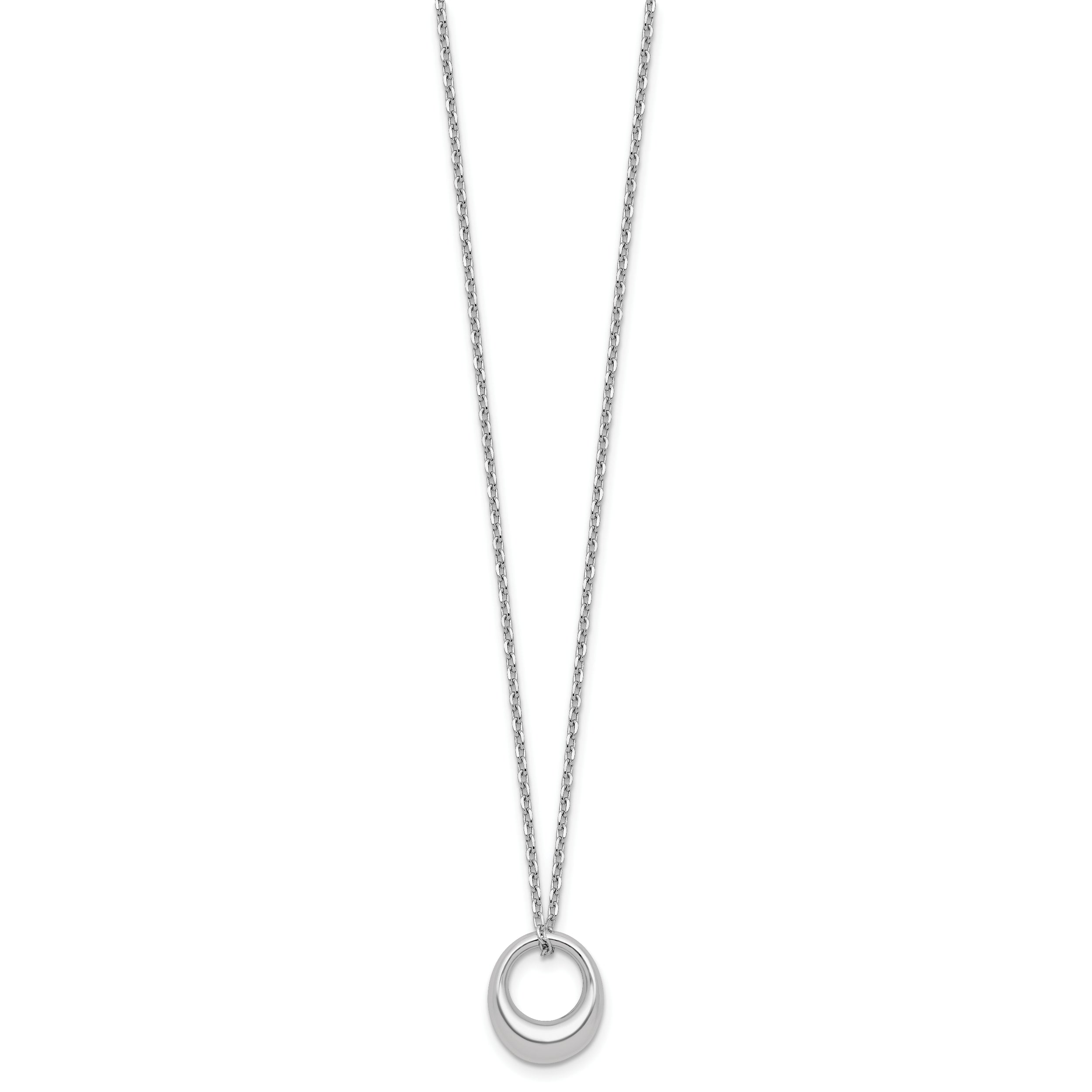 Sterling Silver RH-plated Fancy Open Circle w/2in ext. Necklace