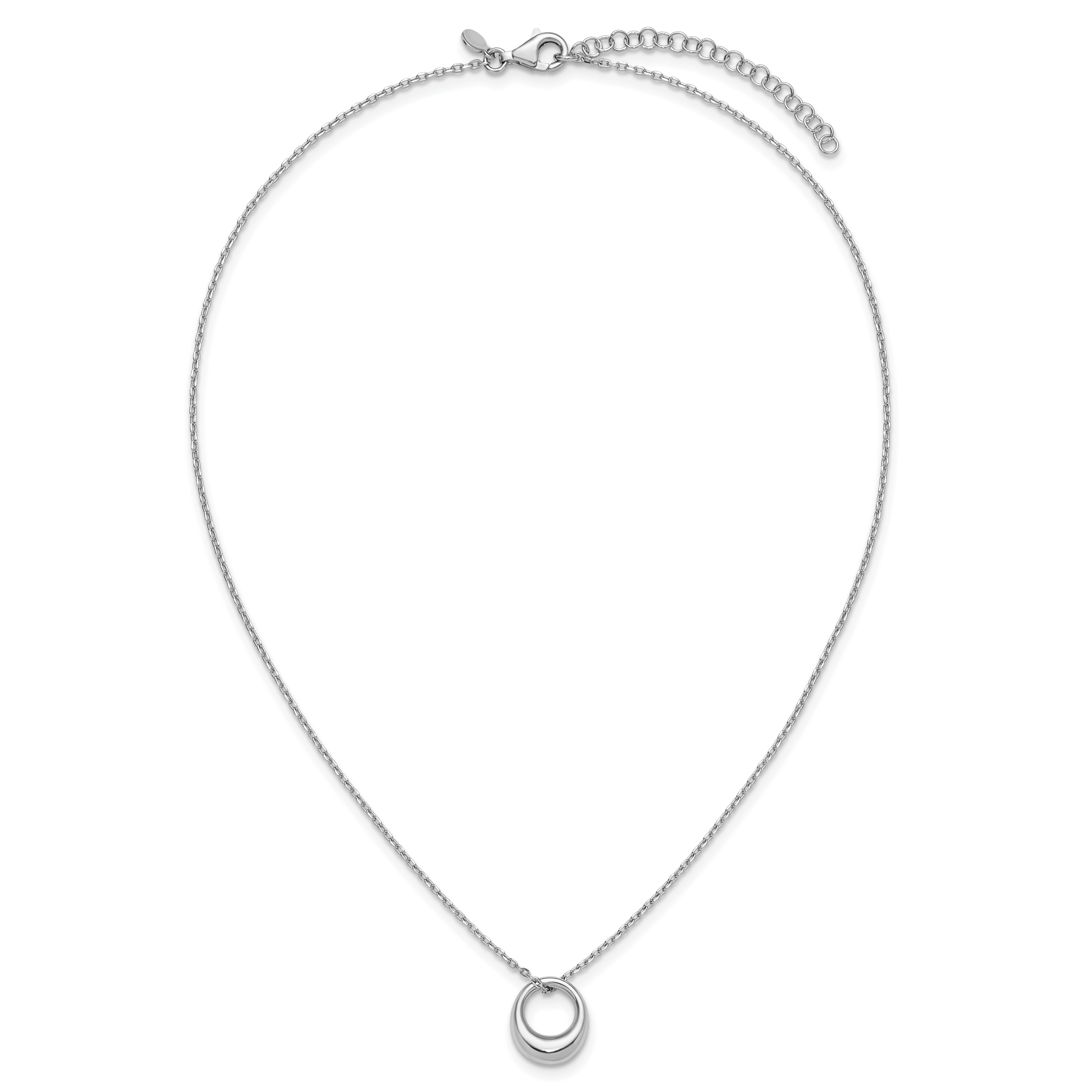 Sterling Silver RH-plated Fancy Open Circle w/2in ext. Necklace