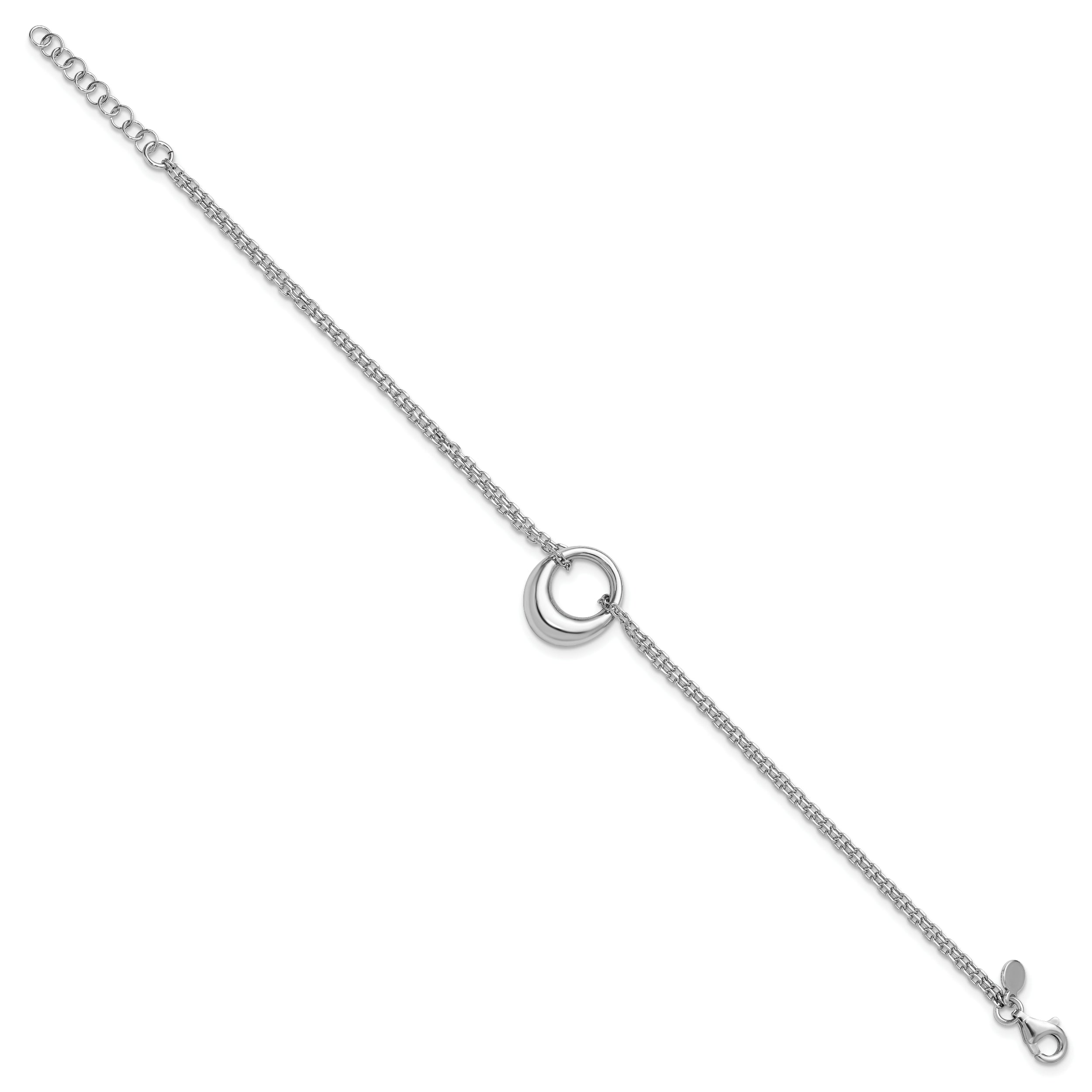 Sterling Silver RH-plated Open Circle 2-Strand w/1in ext. Bracelet