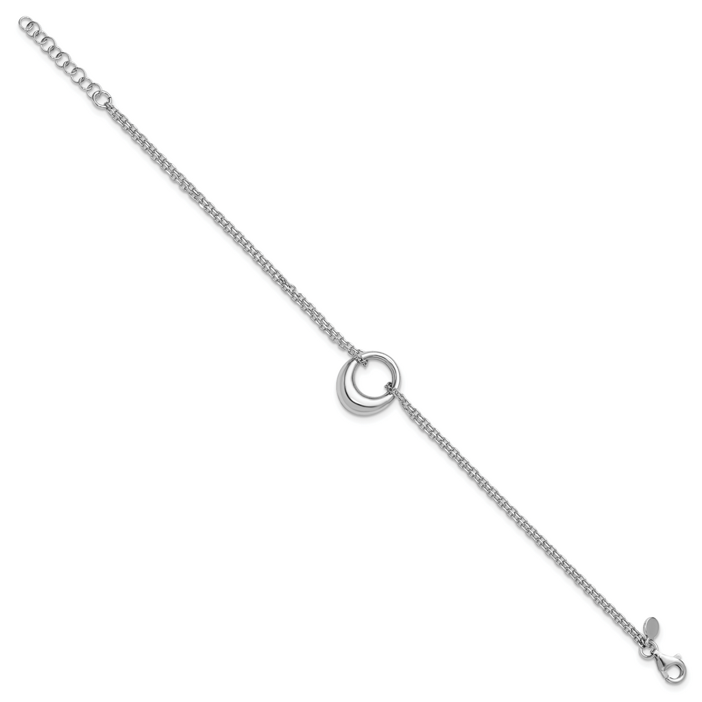 Sterling Silver RH-plated Open Circle 2-Strand w/1in ext. Bracelet