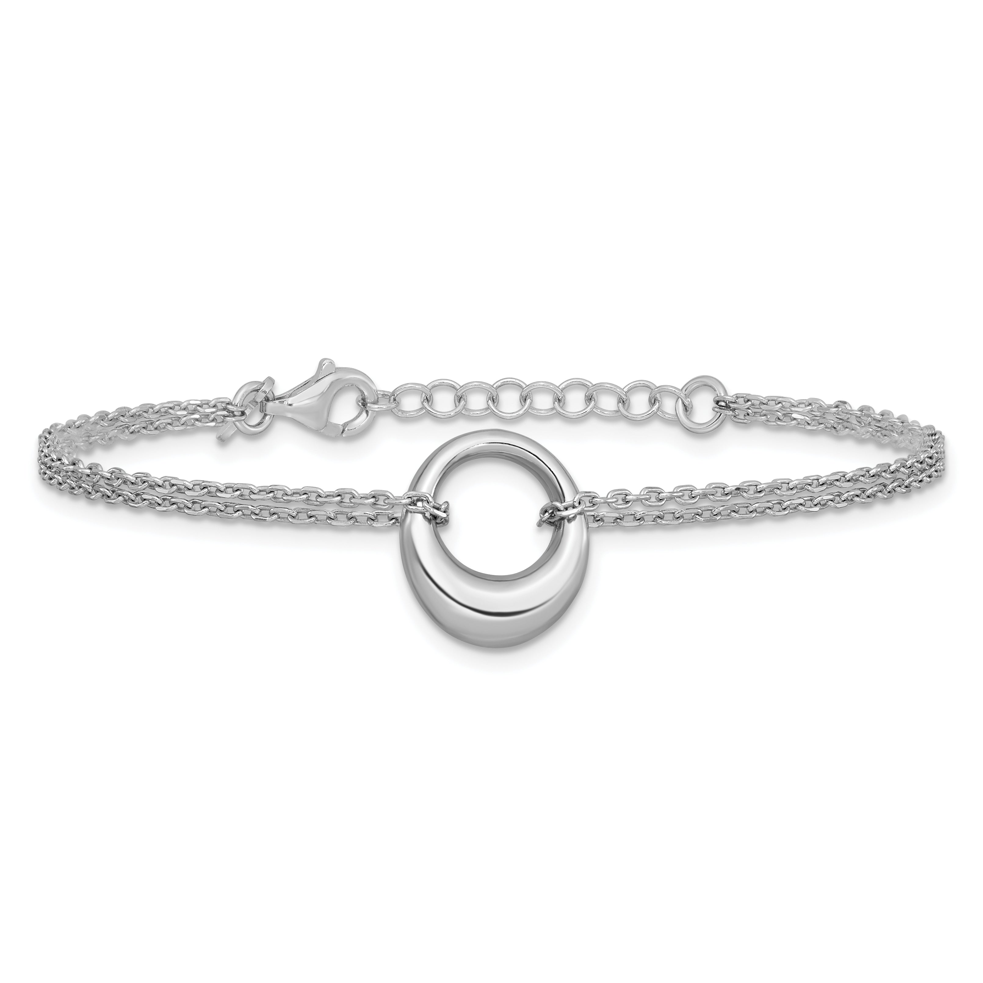 Sterling Silver RH-plated Open Circle 2-Strand w/1in ext. Bracelet