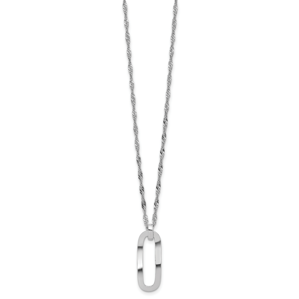 Sterling Silver RH-plated Oval Accent w/2in ext. Necklace