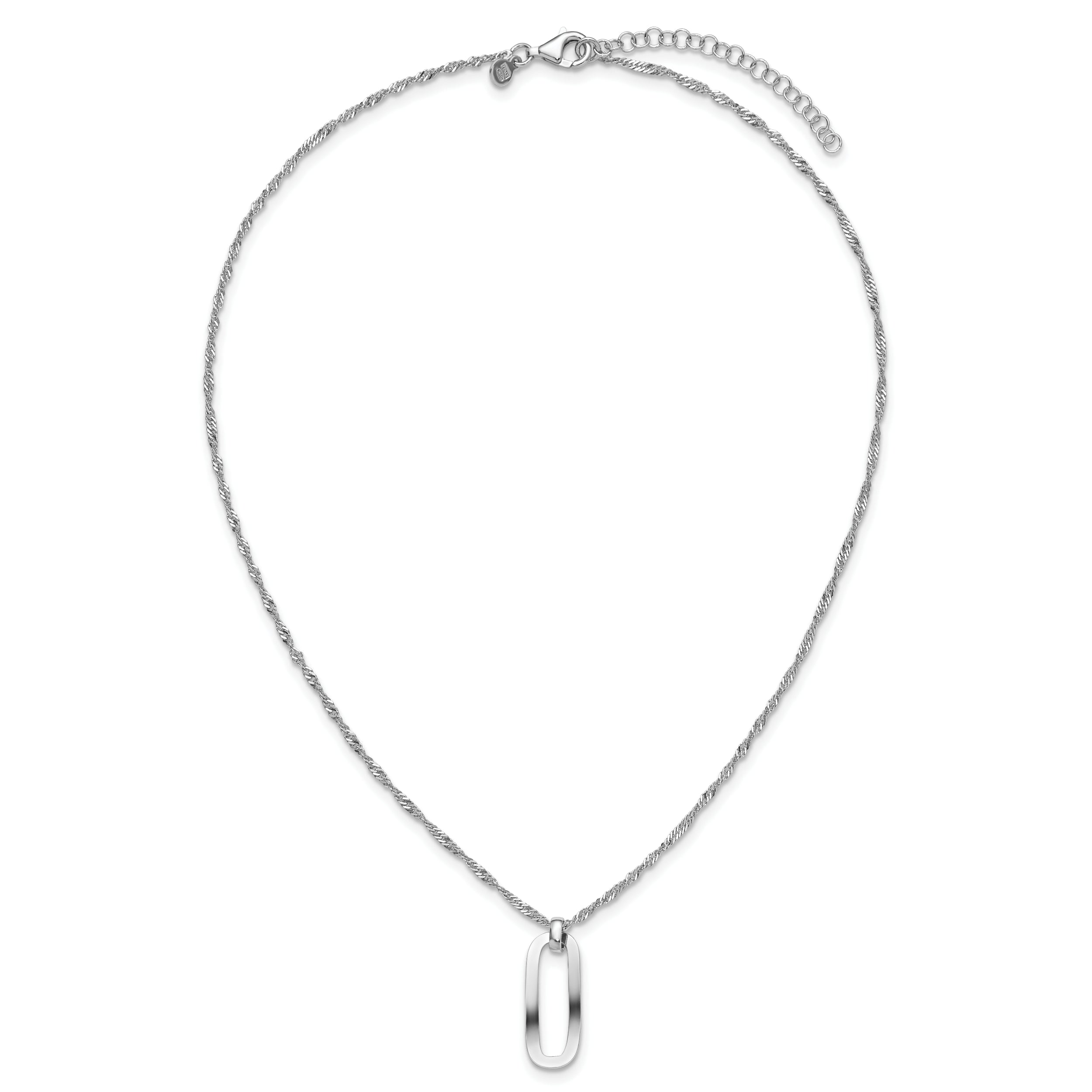 Sterling Silver RH-plated Oval Accent w/2in ext. Necklace