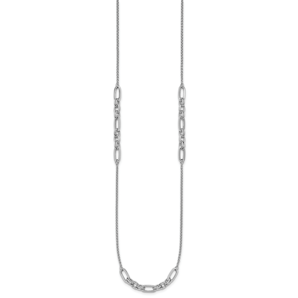 Sterling Silver RH-plated Fancy Oval Station Links Necklace