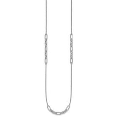 Sterling Silver RH-plated Fancy Oval Station Links Necklace