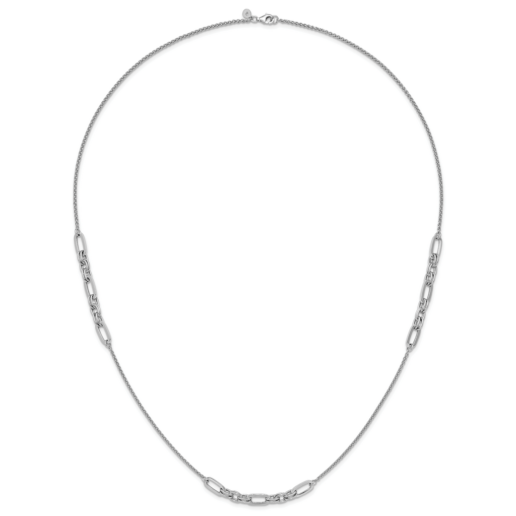 Sterling Silver RH-plated Fancy Oval Station Links Necklace