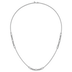 Sterling Silver RH-plated Fancy Oval Station Links Necklace