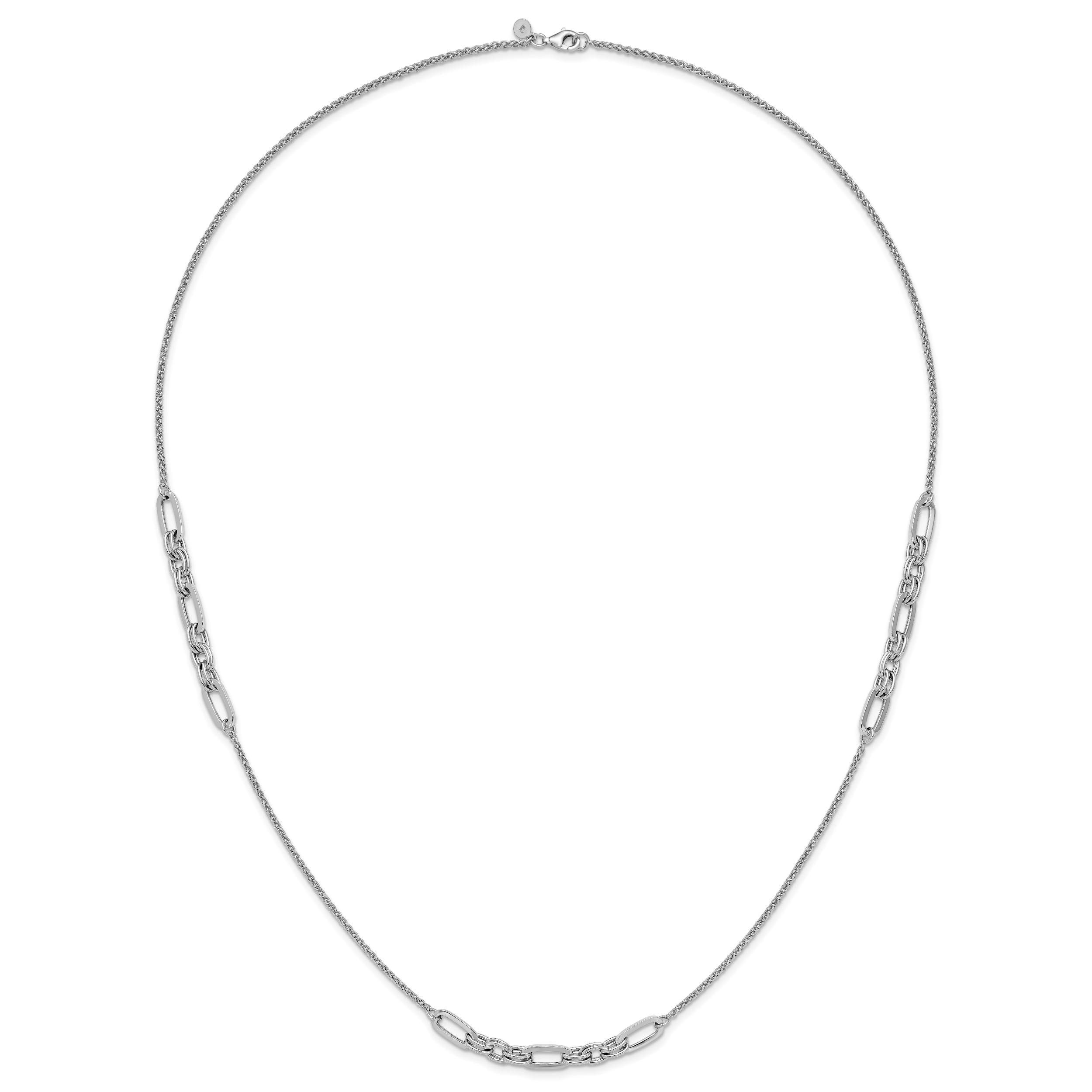 Sterling Silver RH-plated Fancy Oval Station Links Necklace