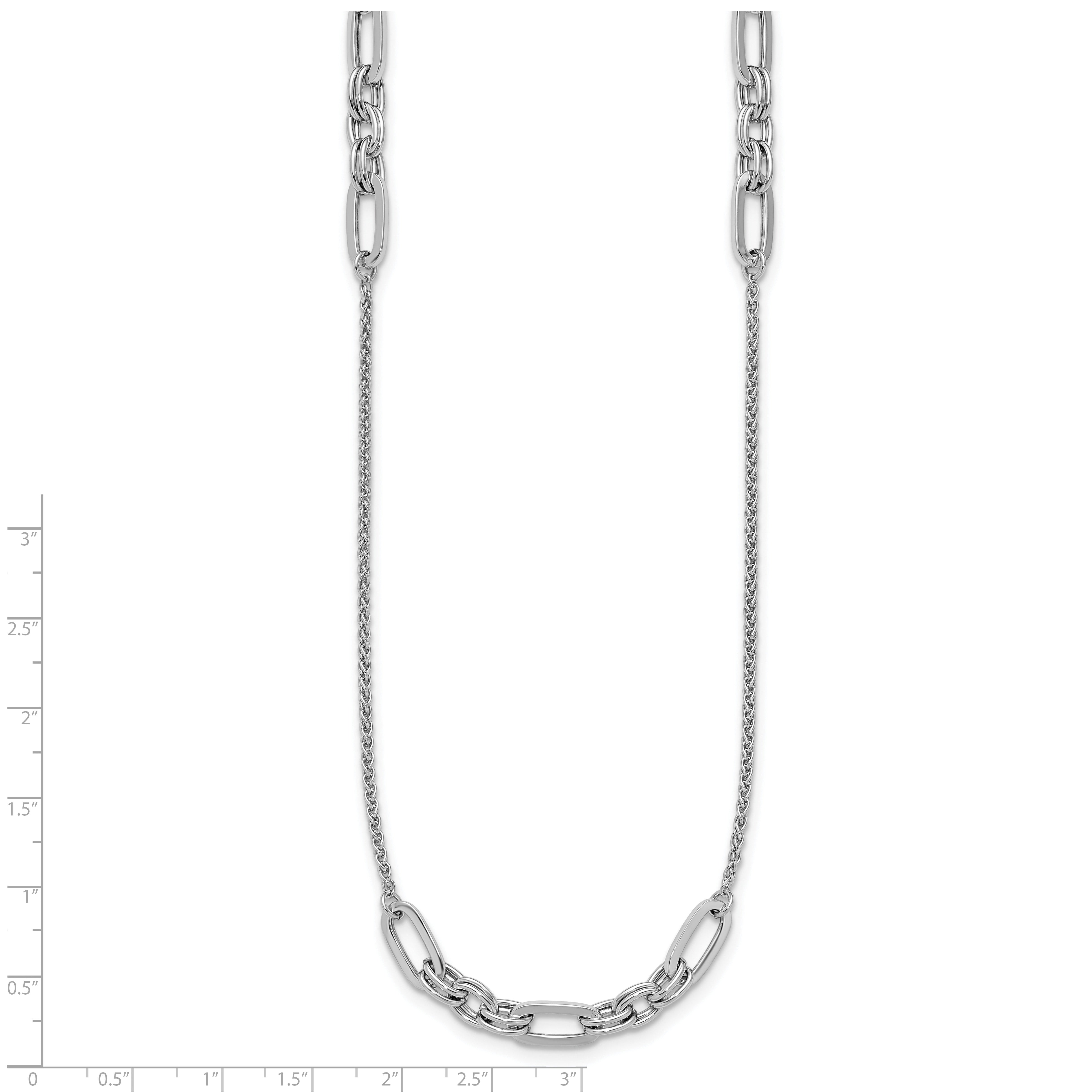 Sterling Silver RH-plated Fancy Oval Station Links Necklace