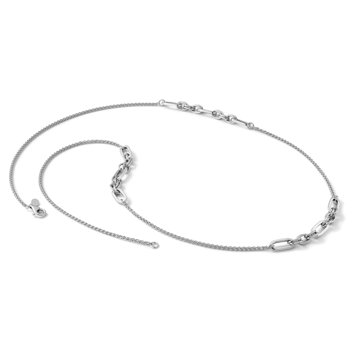 Sterling Silver RH-plated Fancy Oval Station Links Necklace