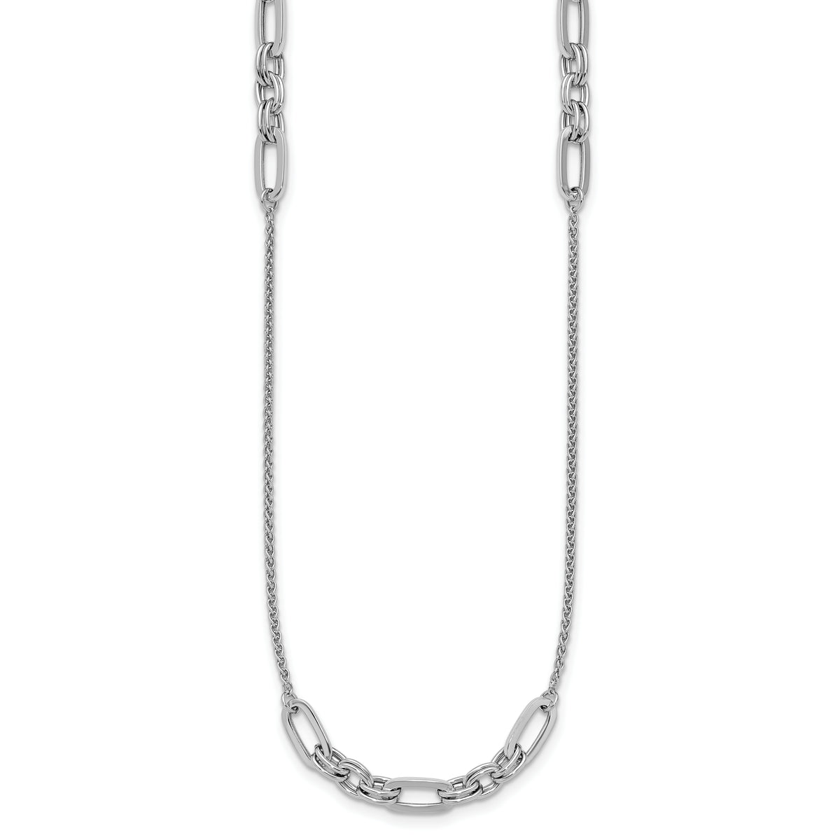 Sterling Silver RH-plated Fancy Oval Station Links Necklace