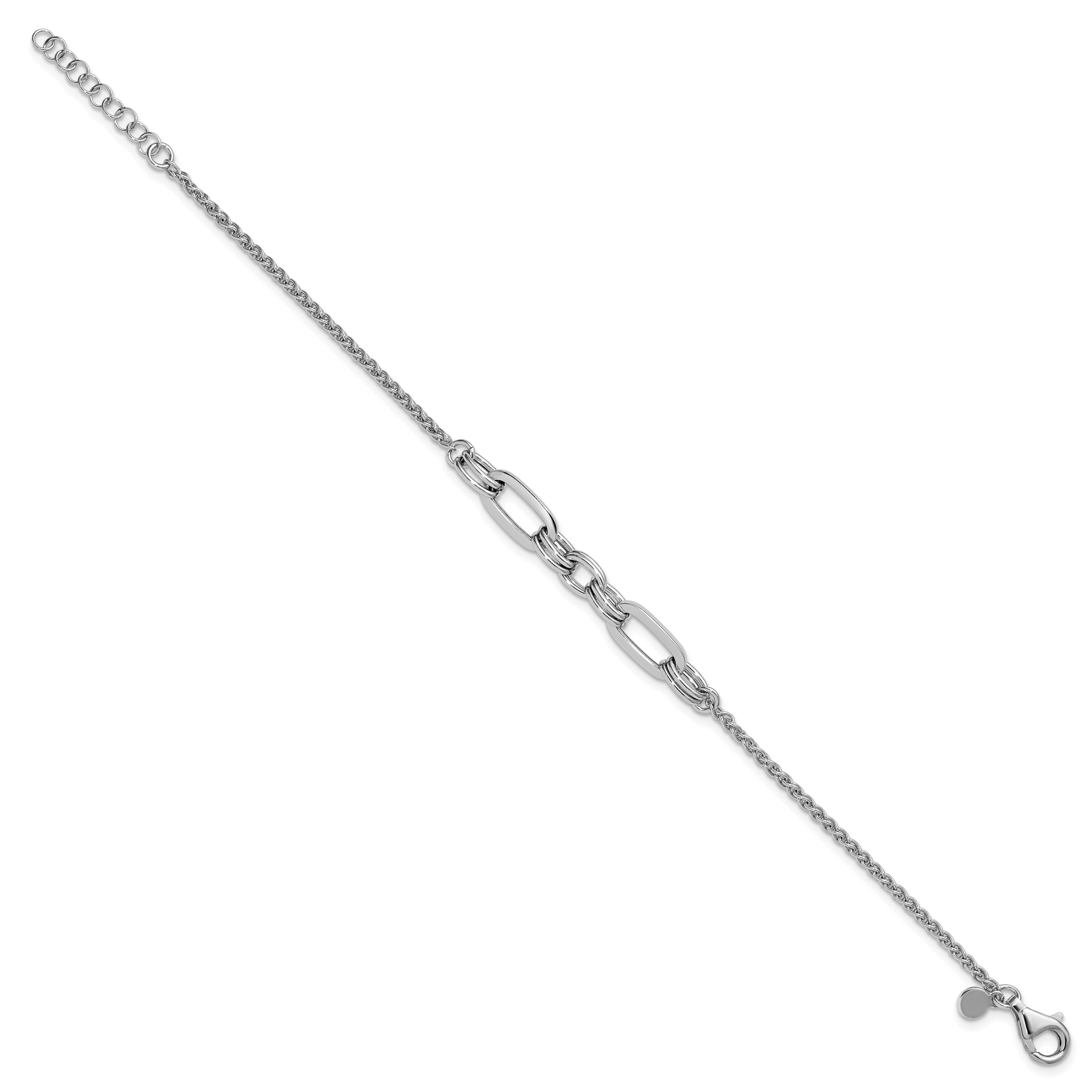 Sterling Silver RH-plated Fancy Oval Links w/1in ext. Bracelet Secondary image