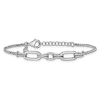 Sterling Silver RH-plated Fancy Oval Links w/1in ext. Bracelet