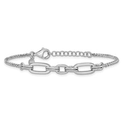 Sterling Silver RH-plated Fancy Oval Links w/1in ext. Bracelet