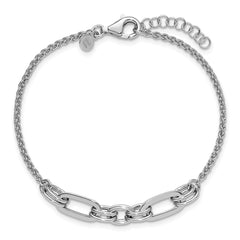 Sterling Silver RH-plated Fancy Oval Links w/1in ext. Bracelet