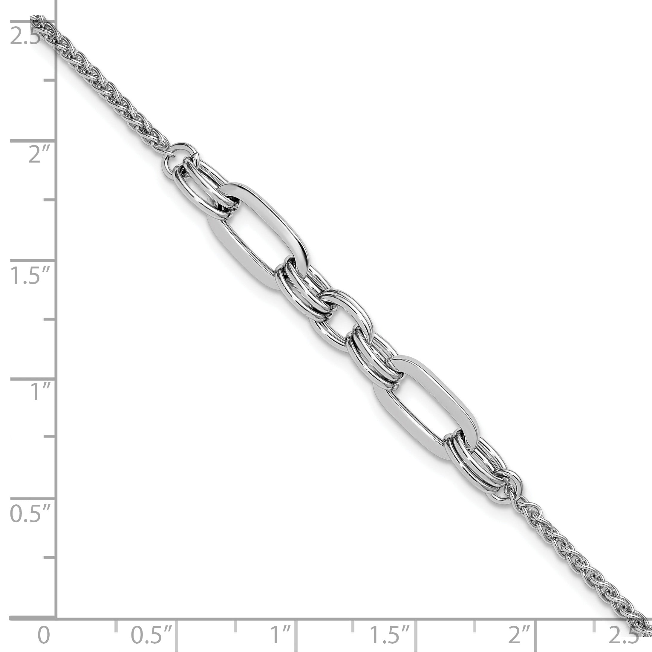 Sterling Silver RH-plated Fancy Oval Links w/1in ext. Bracelet