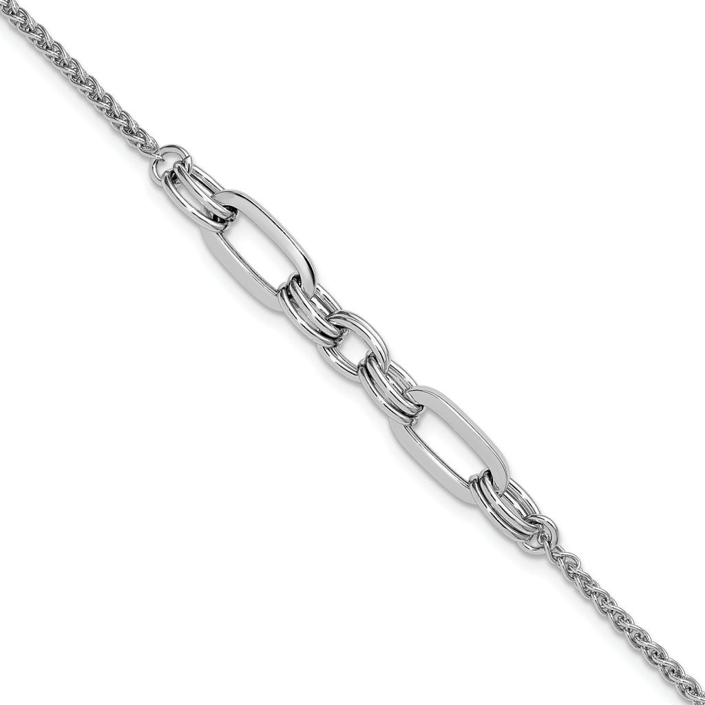 Sterling Silver RH-plated Fancy Oval Links w/1in ext. Bracelet