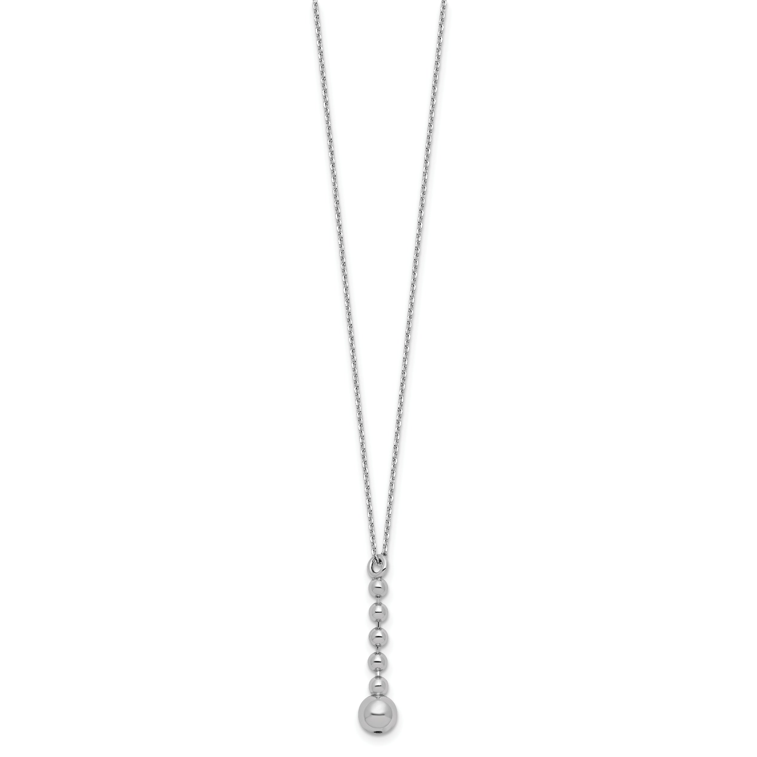 Sterling Silver RH-plated Polished Beads w/2in ext. Necklace