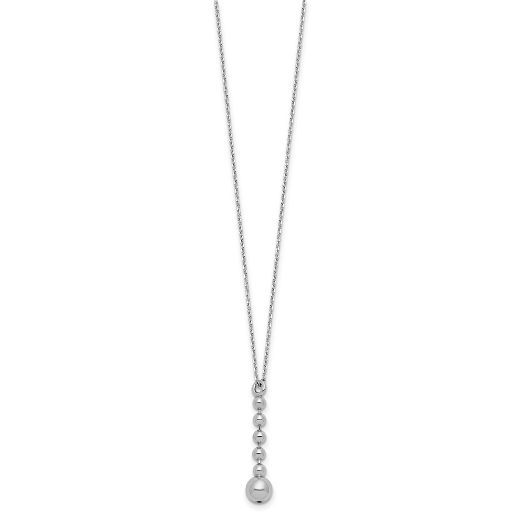 Sterling Silver RH-plated Polished Beads w/2in ext. Necklace
