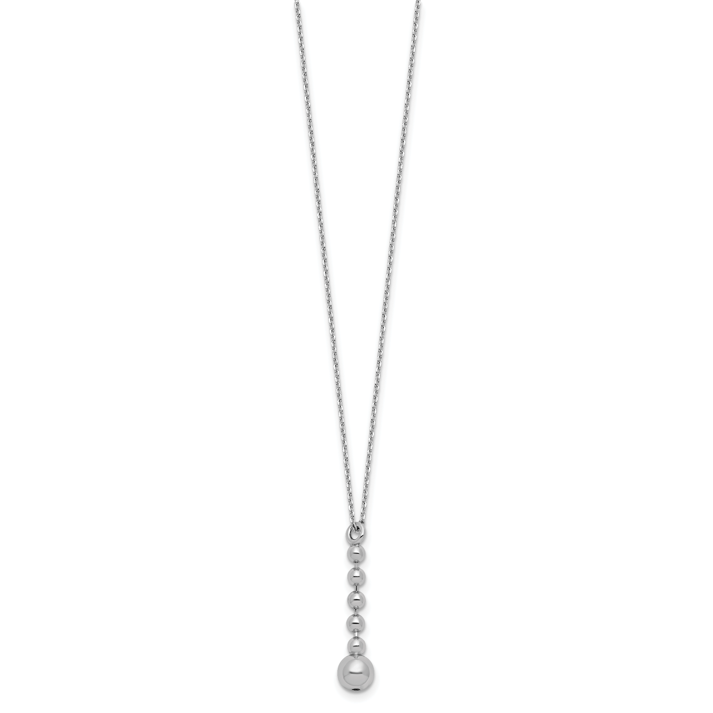 Sterling Silver RH-plated Polished Beads w/2in ext. Necklace