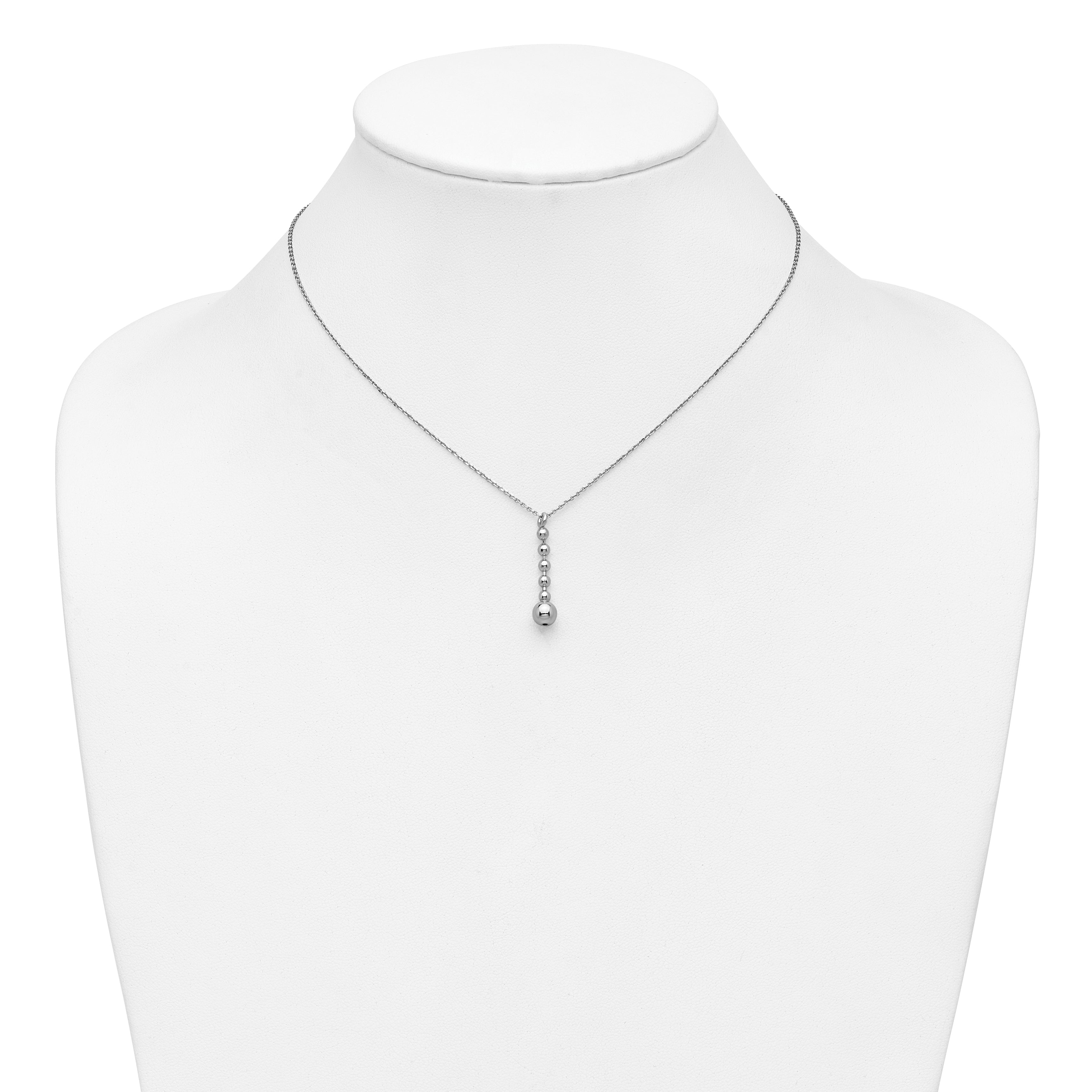 Sterling Silver RH-plated Polished Beads w/2in ext. Necklace