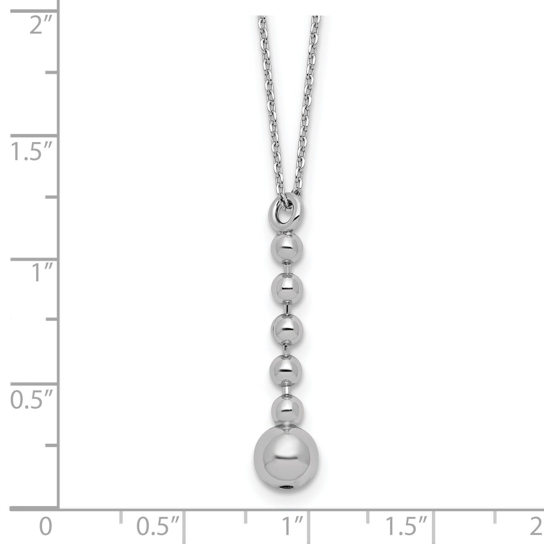 Sterling Silver RH-plated Polished Beads w/2in ext. Necklace