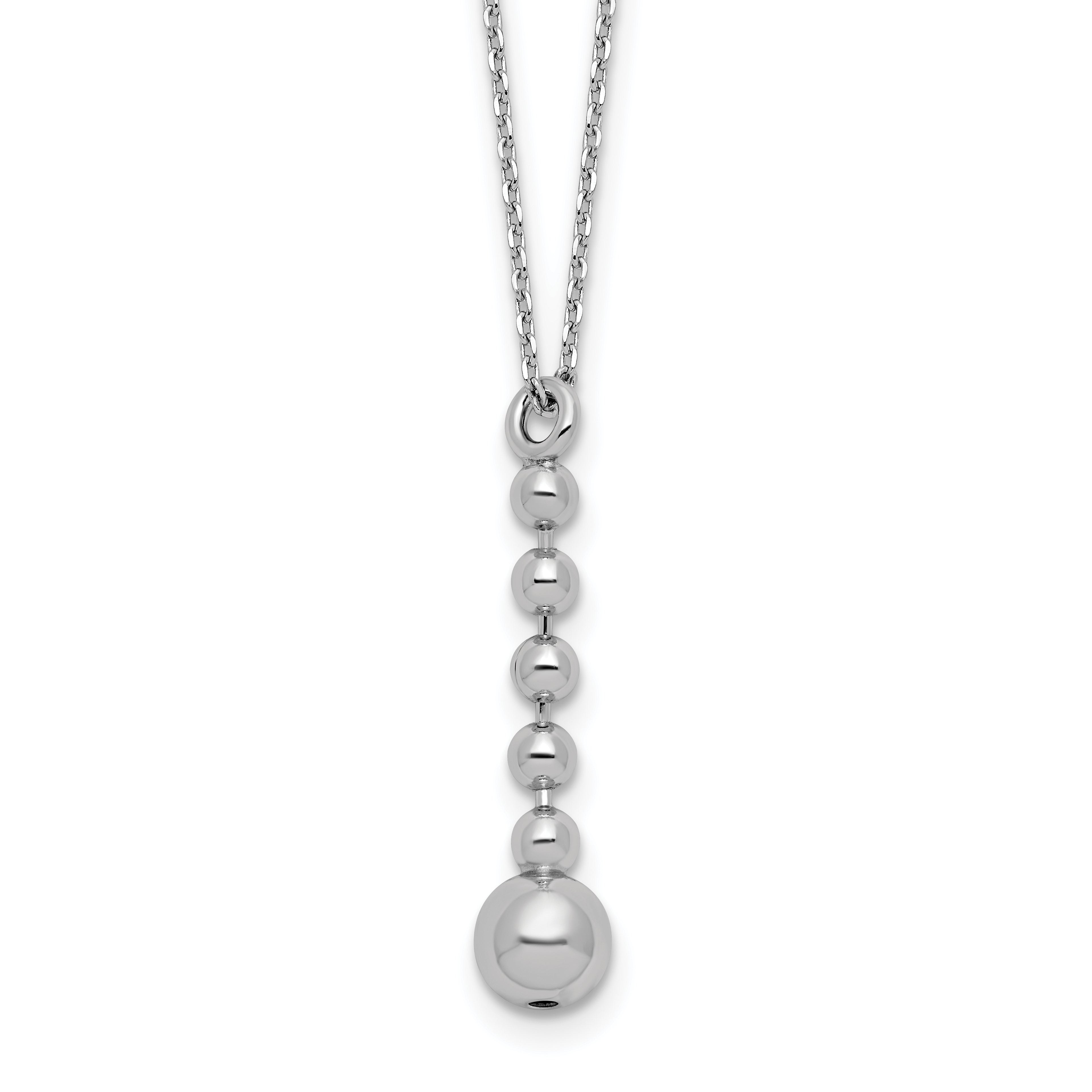 Sterling Silver RH-plated Polished Beads w/2in ext. Necklace