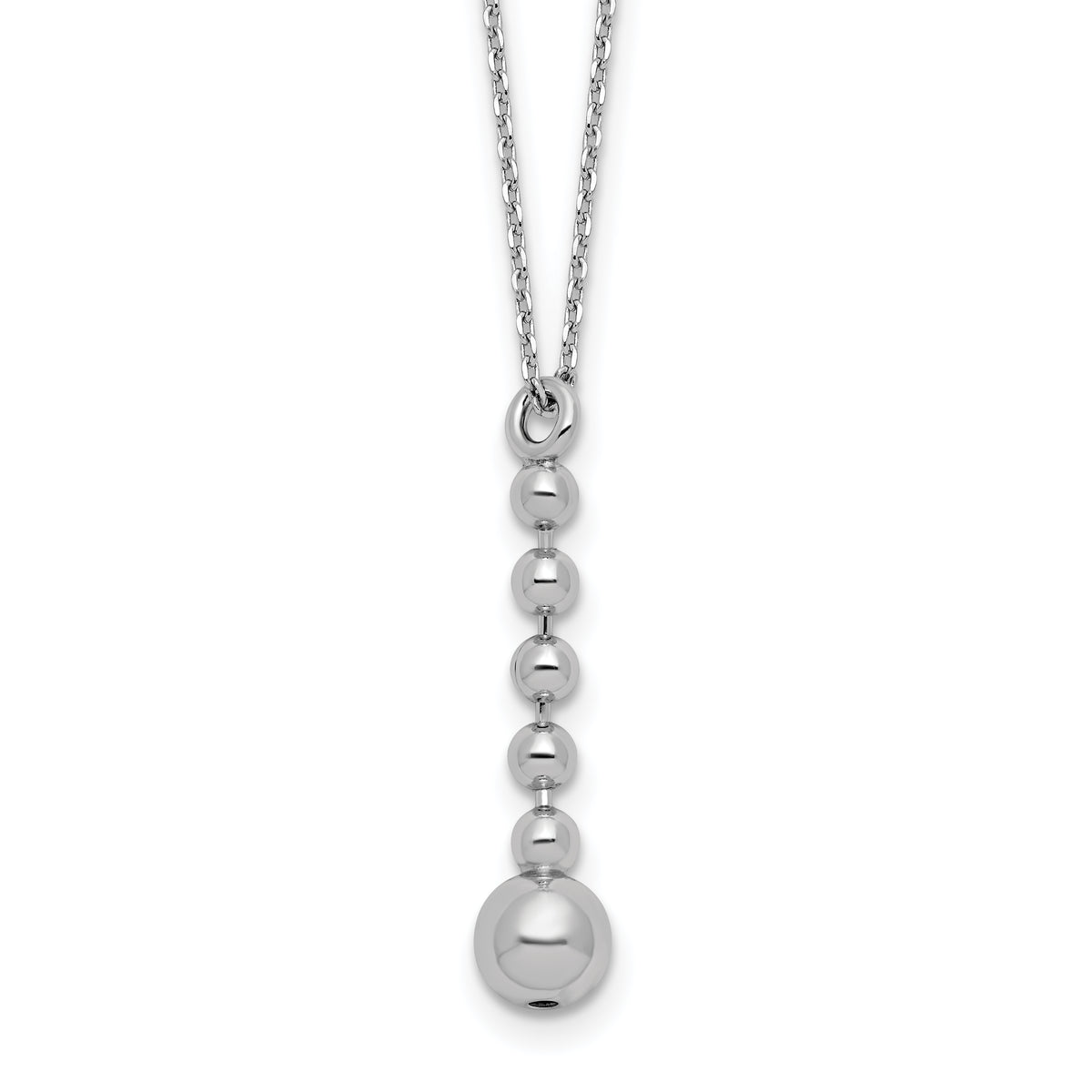 Sterling Silver RH-plated Polished Beads w/2in ext. Necklace