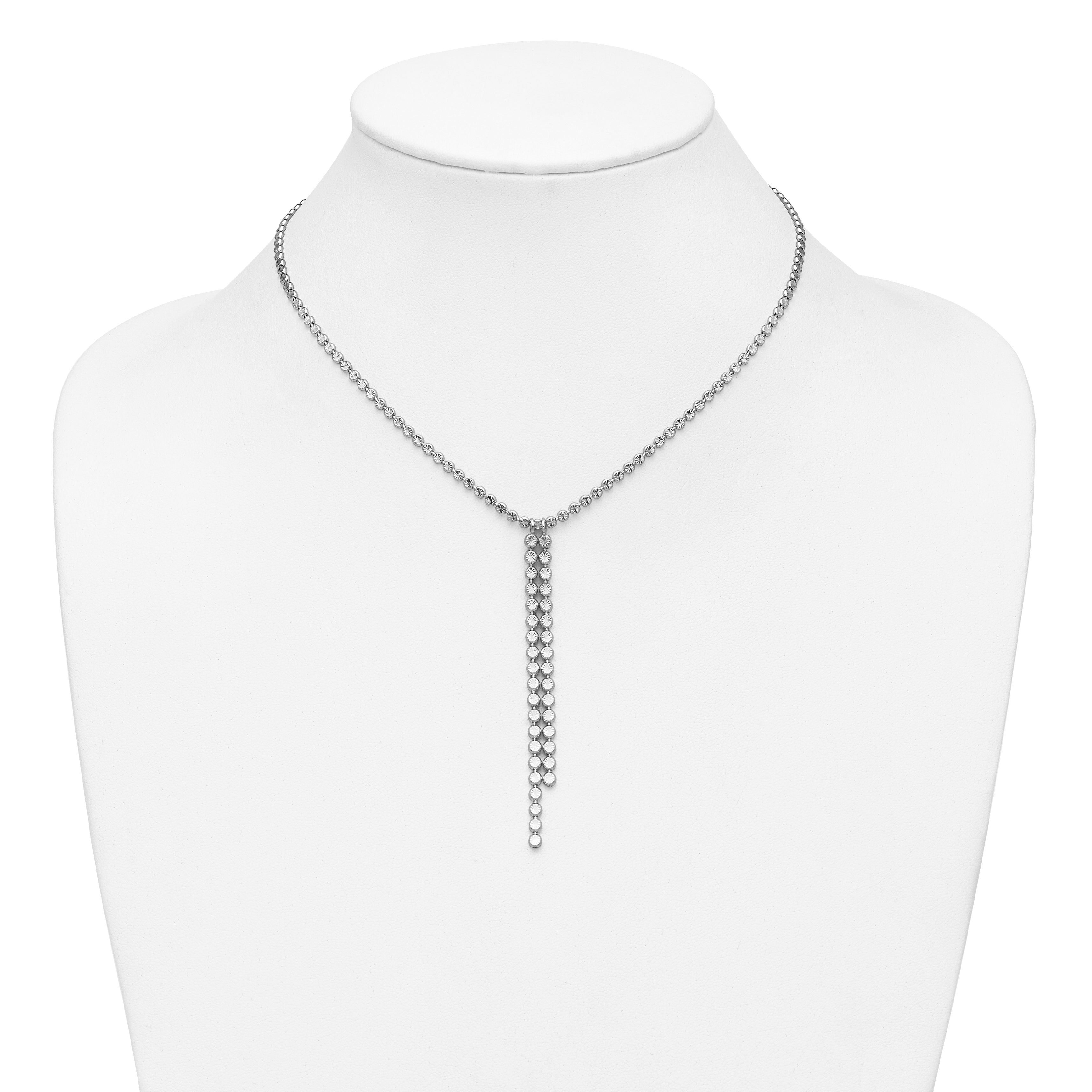 Sterling Silver RH-plated Polished DC Drop w/2 ext. Necklace