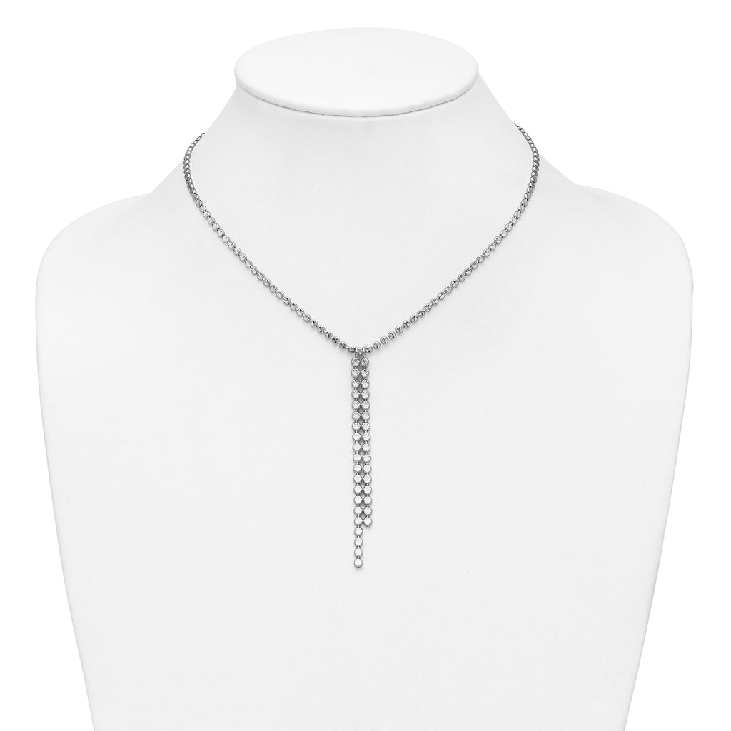 Sterling Silver RH-plated Polished DC Drop w/2 ext. Necklace