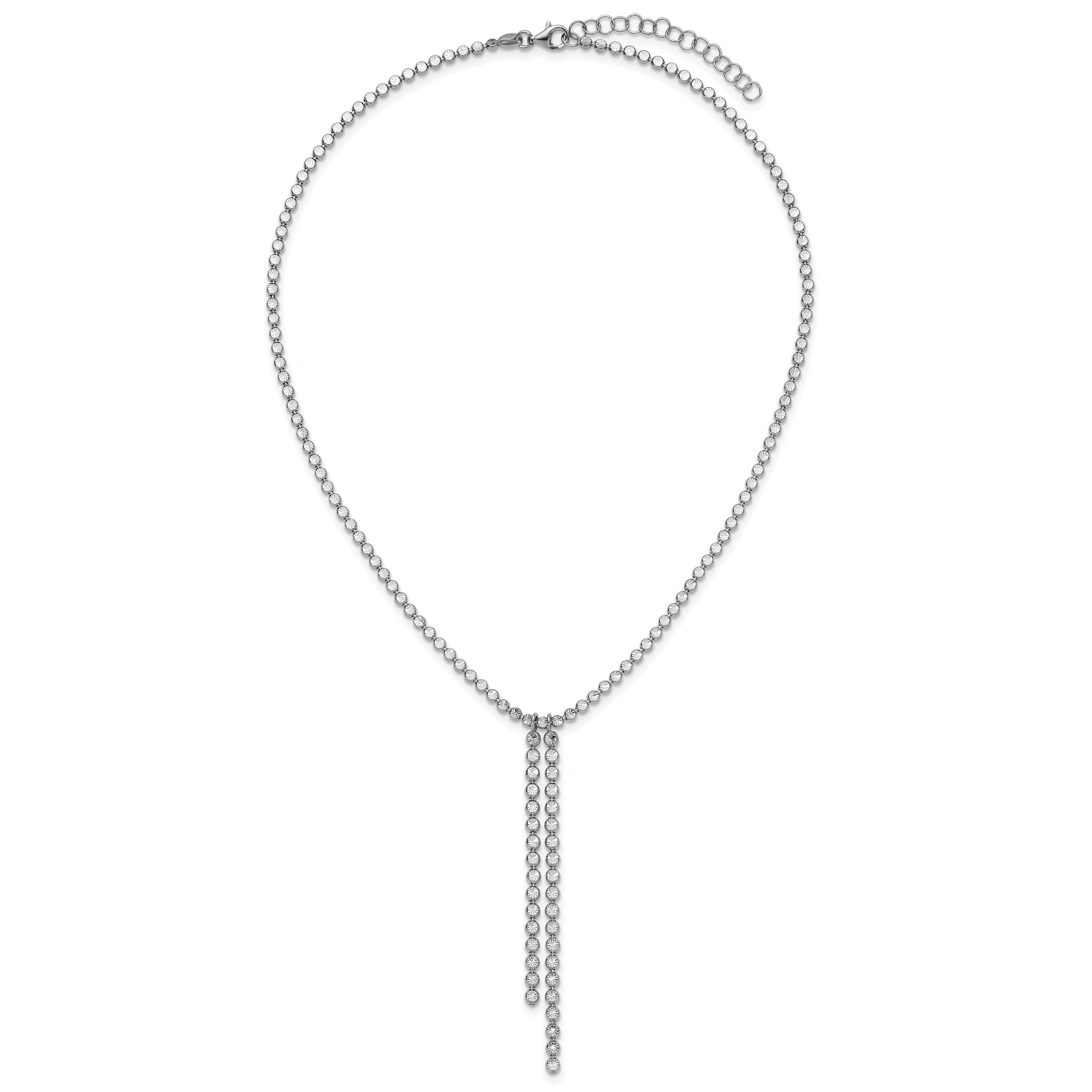 Sterling Silver RH-plated Polished DC Drop w/2 ext. Necklace