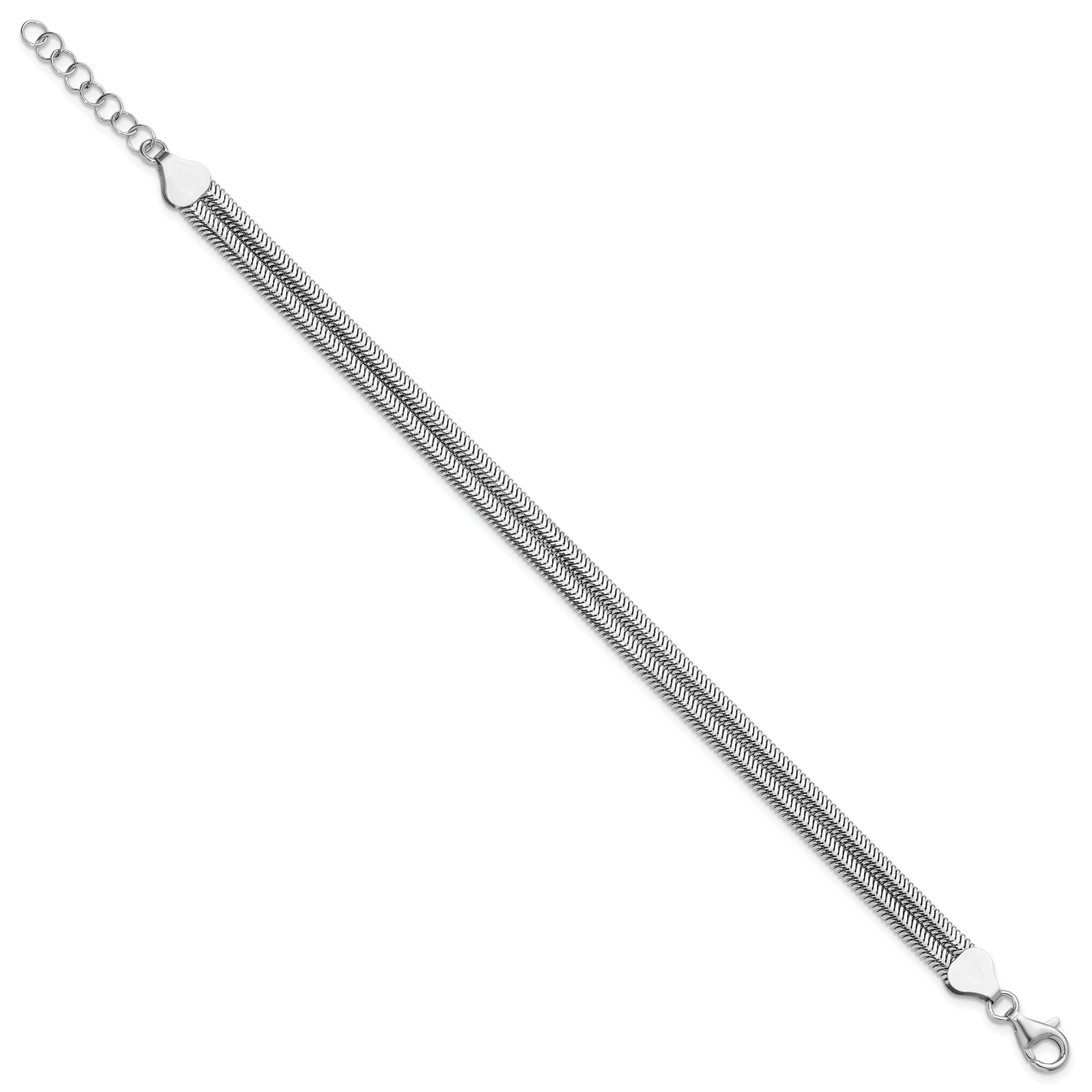 Sterling Silver RH-Plated Pol. Fancy 2-strand w/1in ext. Bracelet