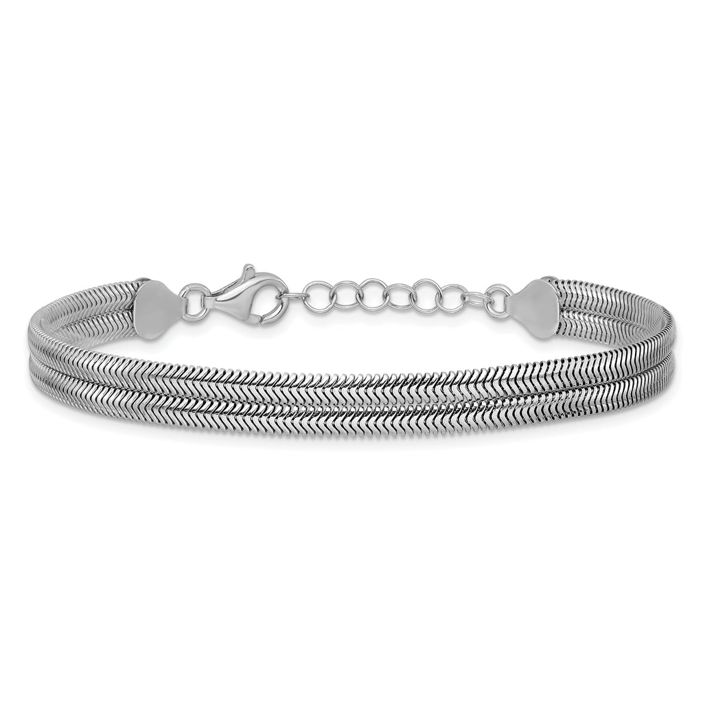 Sterling Silver RH-Plated Pol. Fancy 2-strand w/1in ext. Bracelet