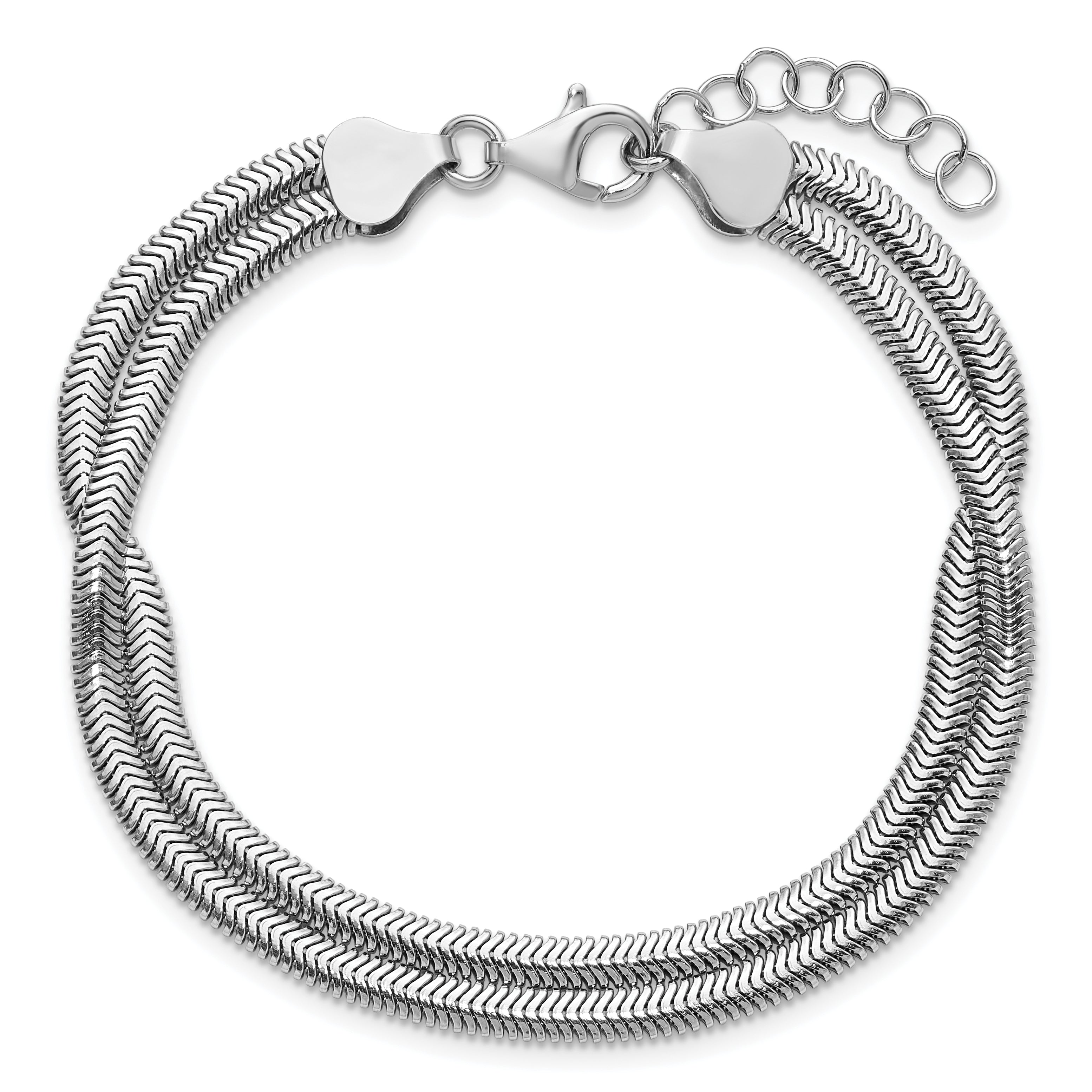 Sterling Silver RH-Plated Pol. Fancy 2-strand w/1in ext. Bracelet