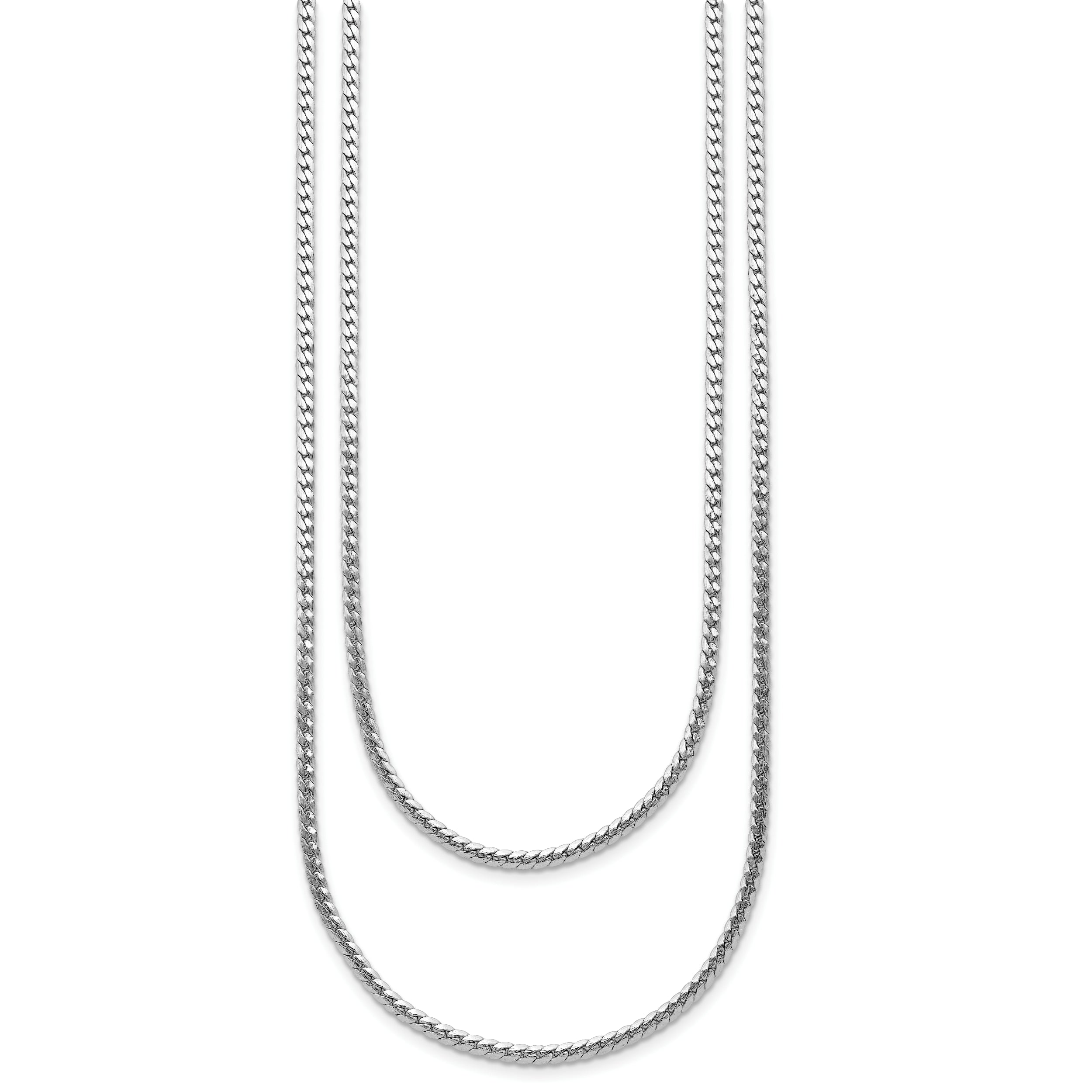 Sterling Silver RH-Plated Pol. Fancy 2-strand w/2in ext. Necklace