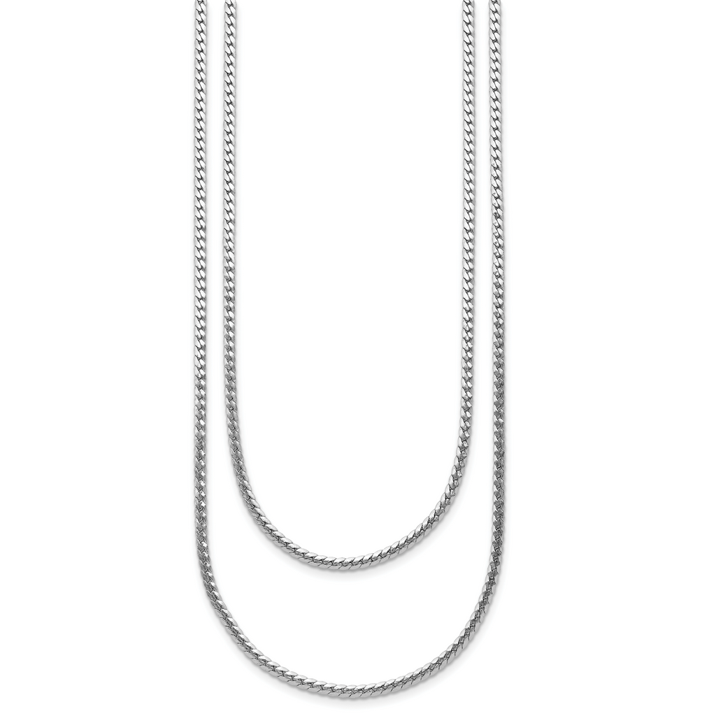 Sterling Silver RH-Plated Pol. Fancy 2-strand w/2in ext. Necklace