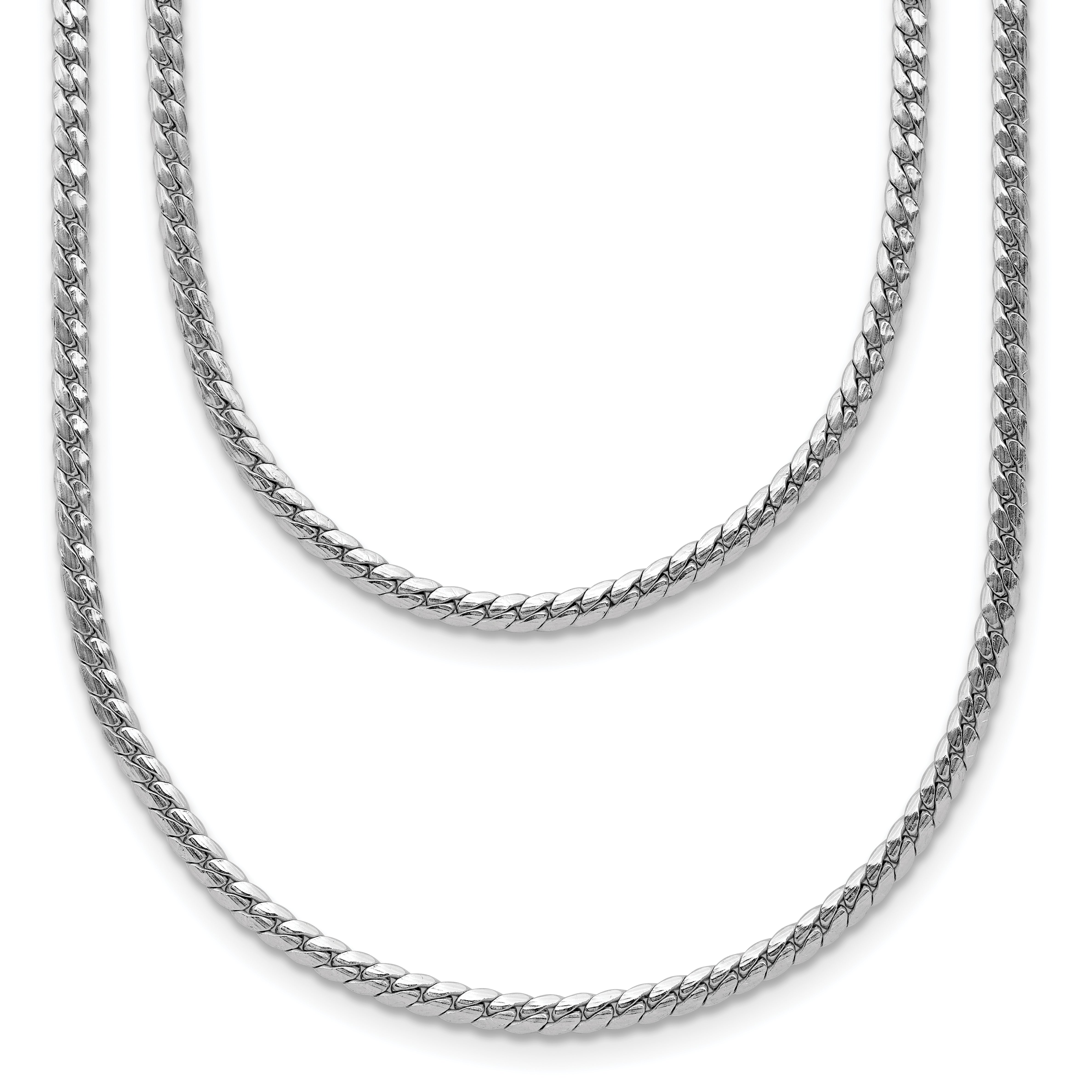 Sterling Silver RH-Plated Pol. Fancy 2-strand w/2in ext. Necklace