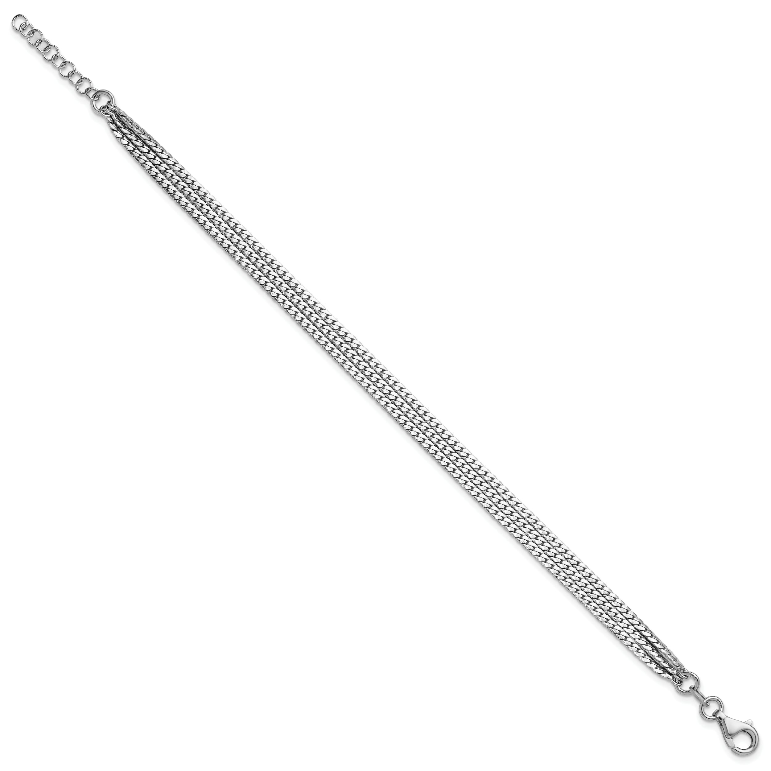 Sterling Silver RH-Plated Pol. Fancy 3-strand w/1in ext. Bracelet