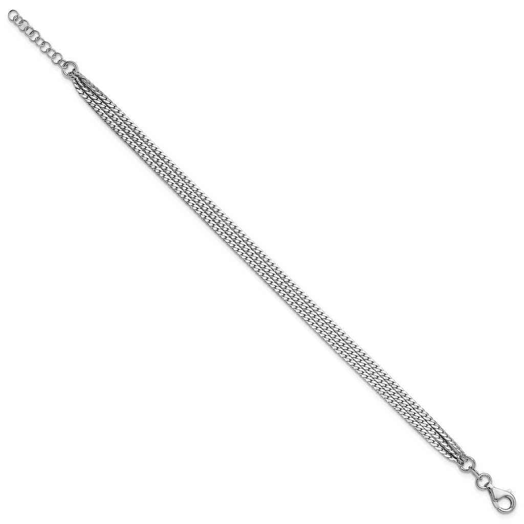 Sterling Silver RH-Plated Pol. Fancy 3-strand w/1in ext. Bracelet