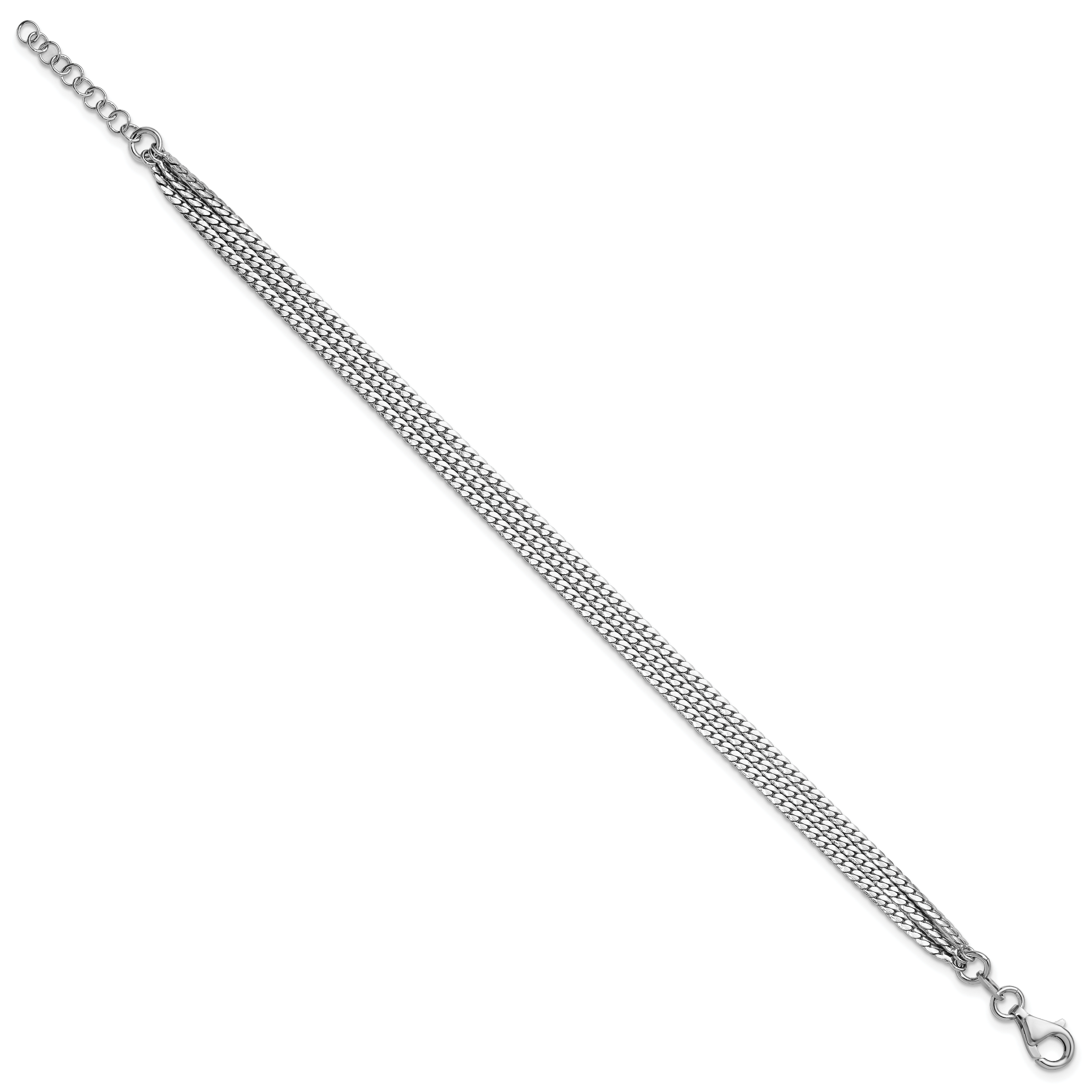 Sterling Silver RH-Plated Pol. Fancy 3-strand w/1in ext. Bracelet