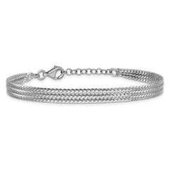 Sterling Silver RH-Plated Pol. Fancy 3-strand w/1in ext. Bracelet