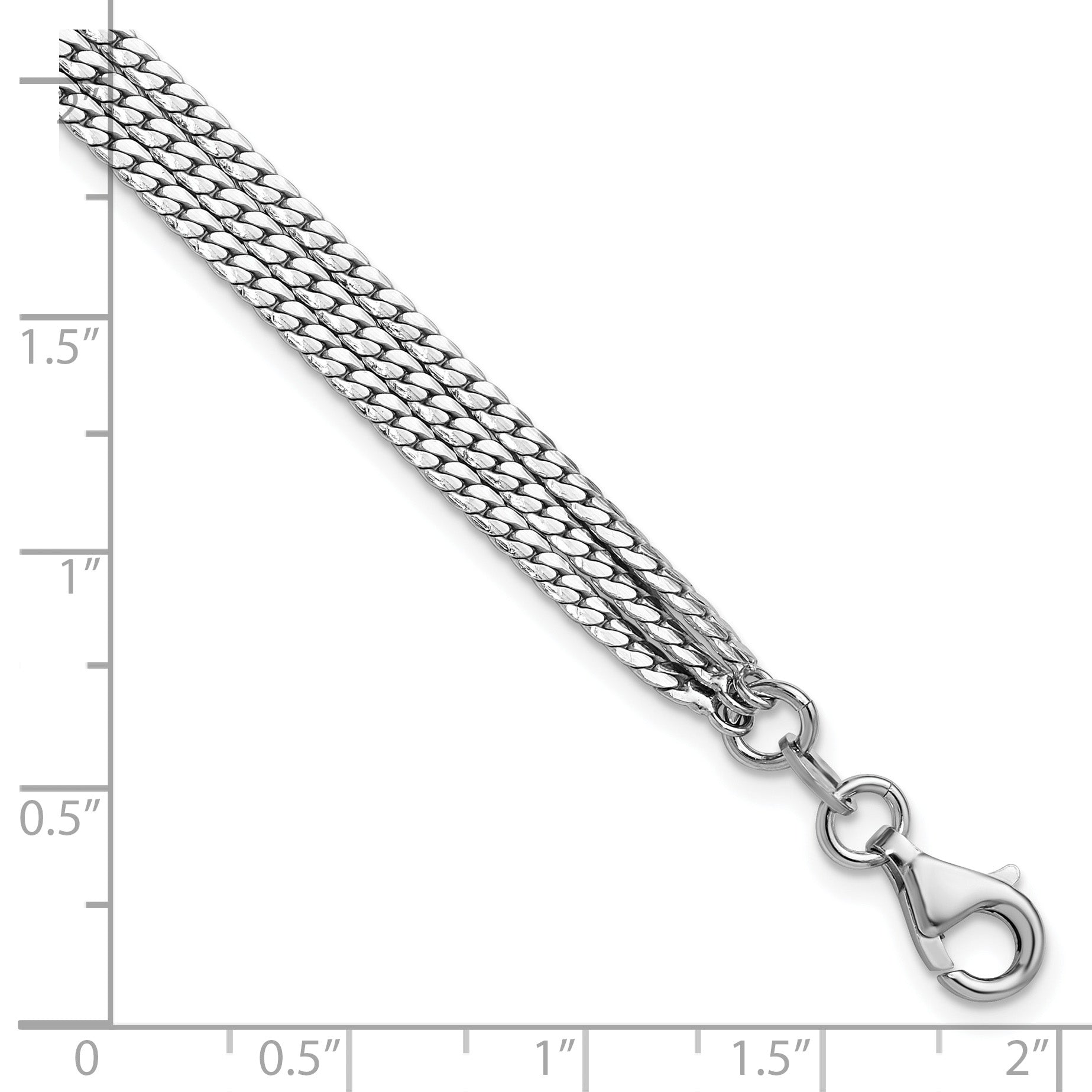 Sterling Silver RH-Plated Pol. Fancy 3-strand w/1in ext. Bracelet