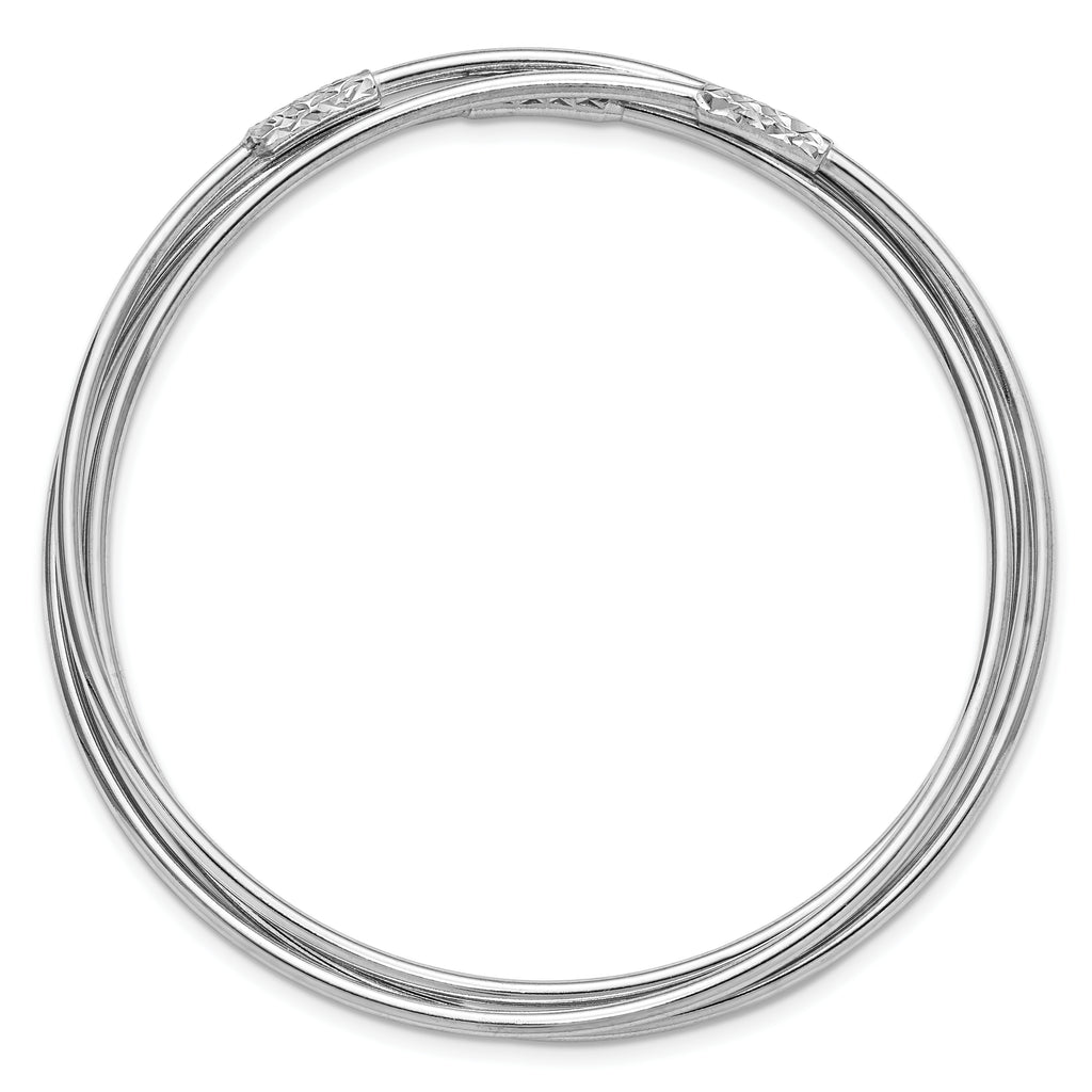 Sterling Silver RH-pl Pol / Dia-cut 3 Intertwined Slip-on Bangle